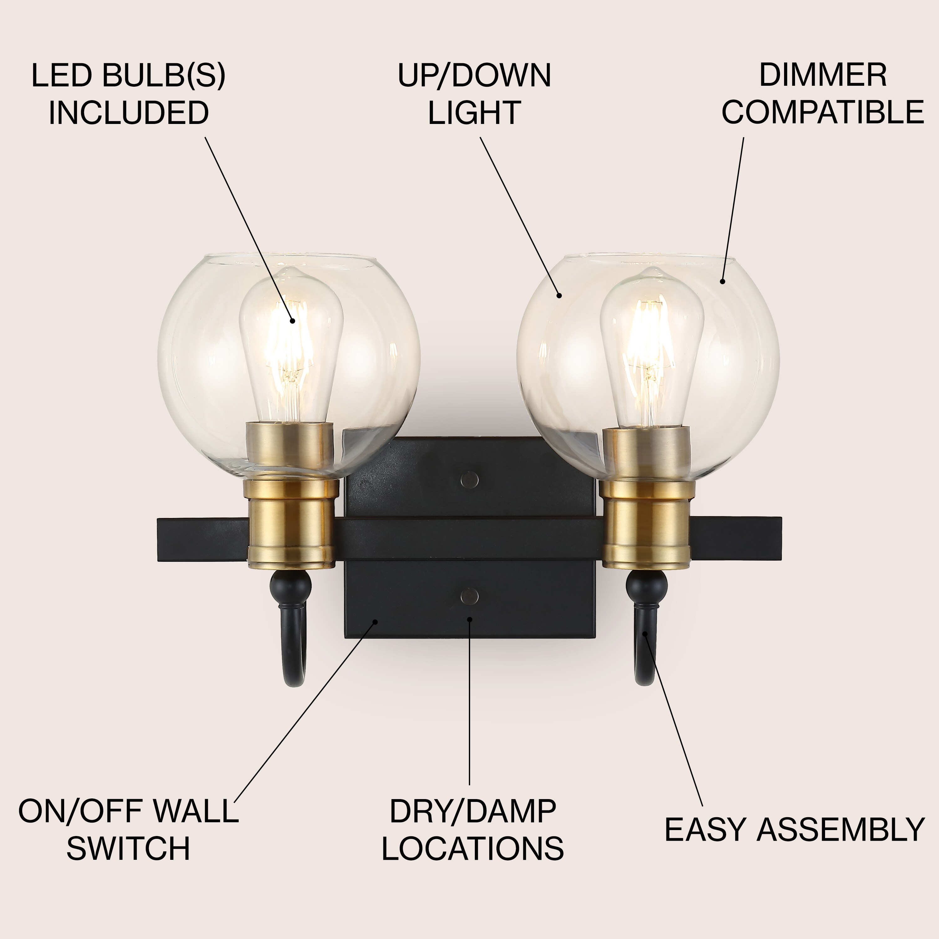 Marais 14.5" Black and Brass Iron Bathroom Vanity Light