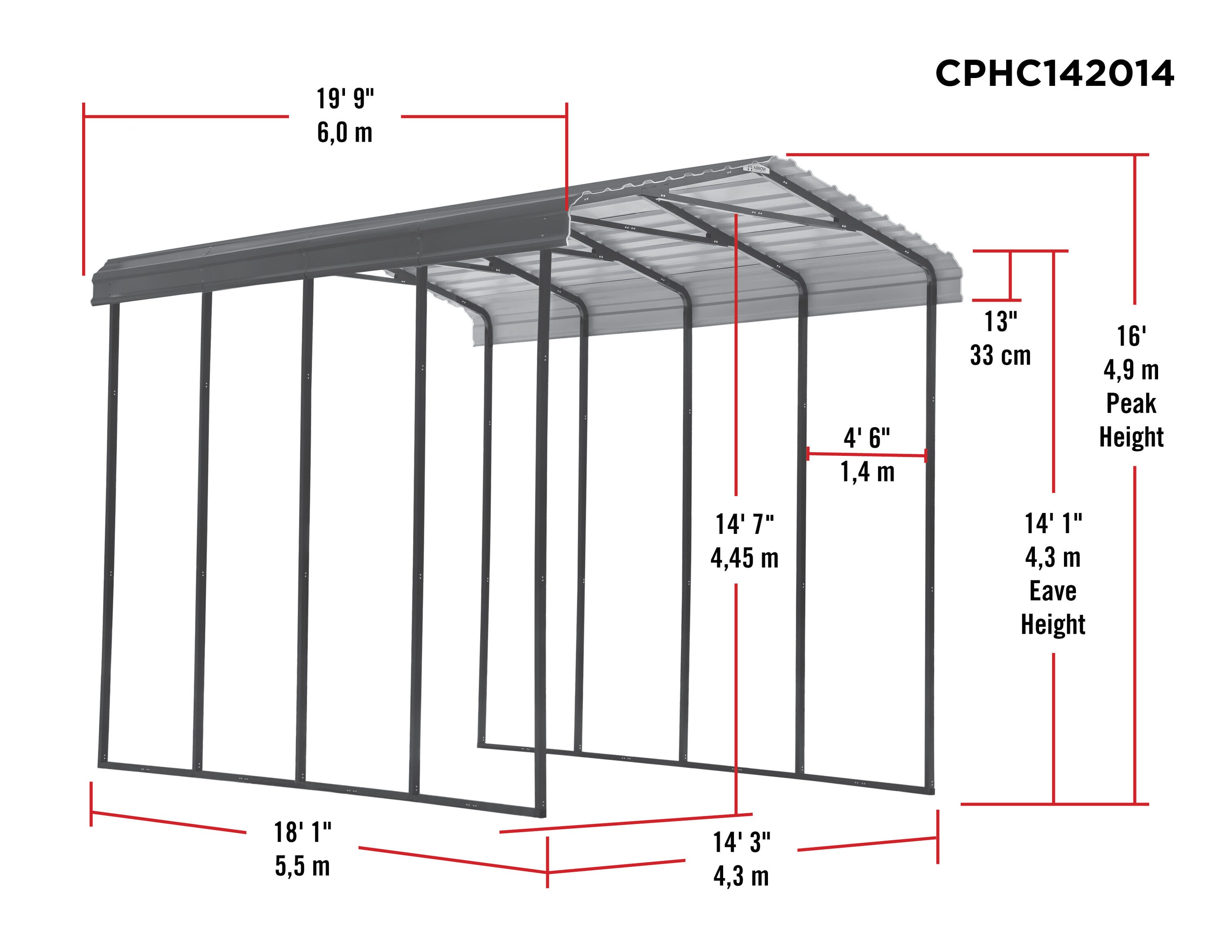 Arrow CPHC142014 Carport-Covers - View #3