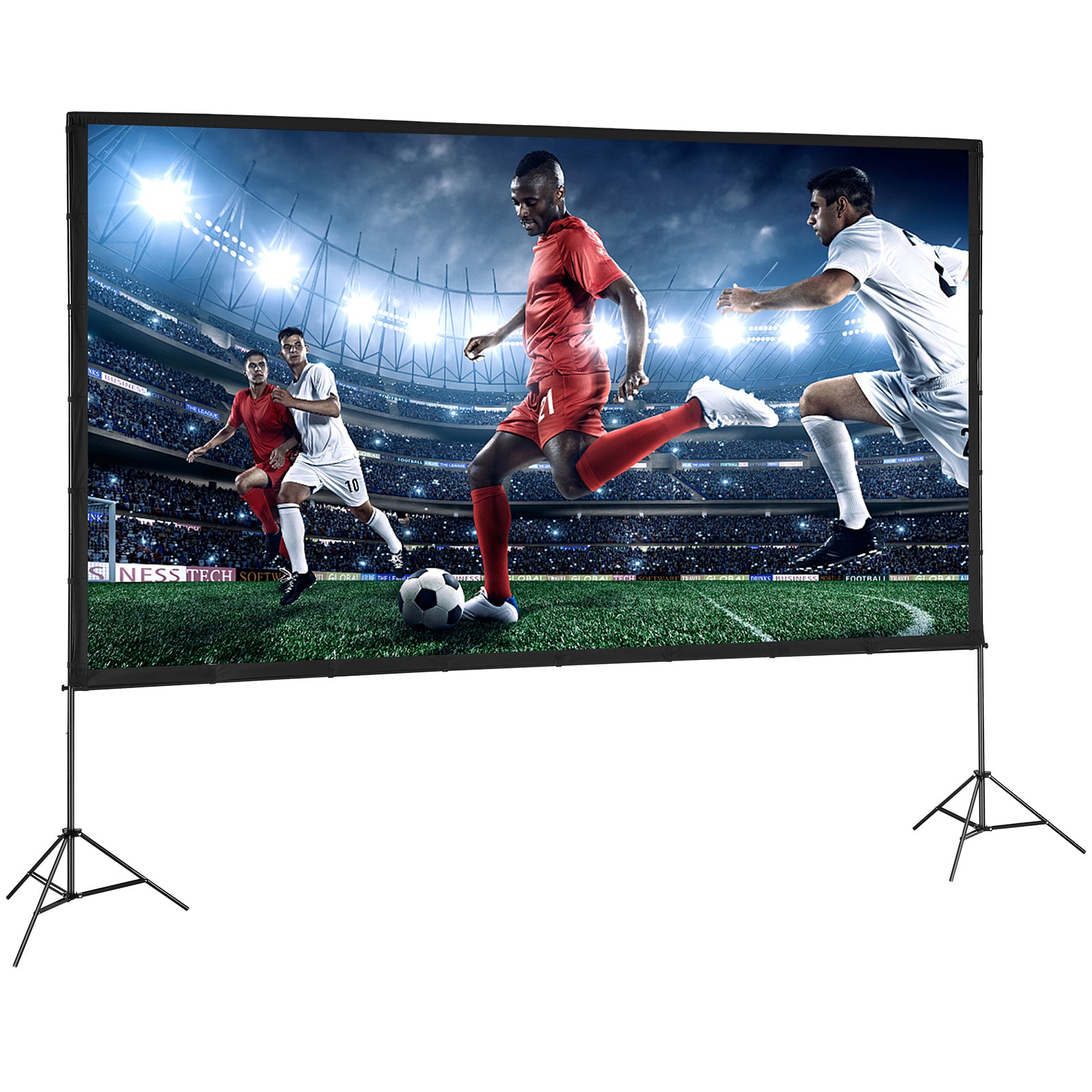 GIVIMO Projector Screen with Stand 150-in 16:9 Outdoor Movie Screen with Tripod Stand Wrinkle-Free Projection Screen with Ground Stakes and Carry Bag
