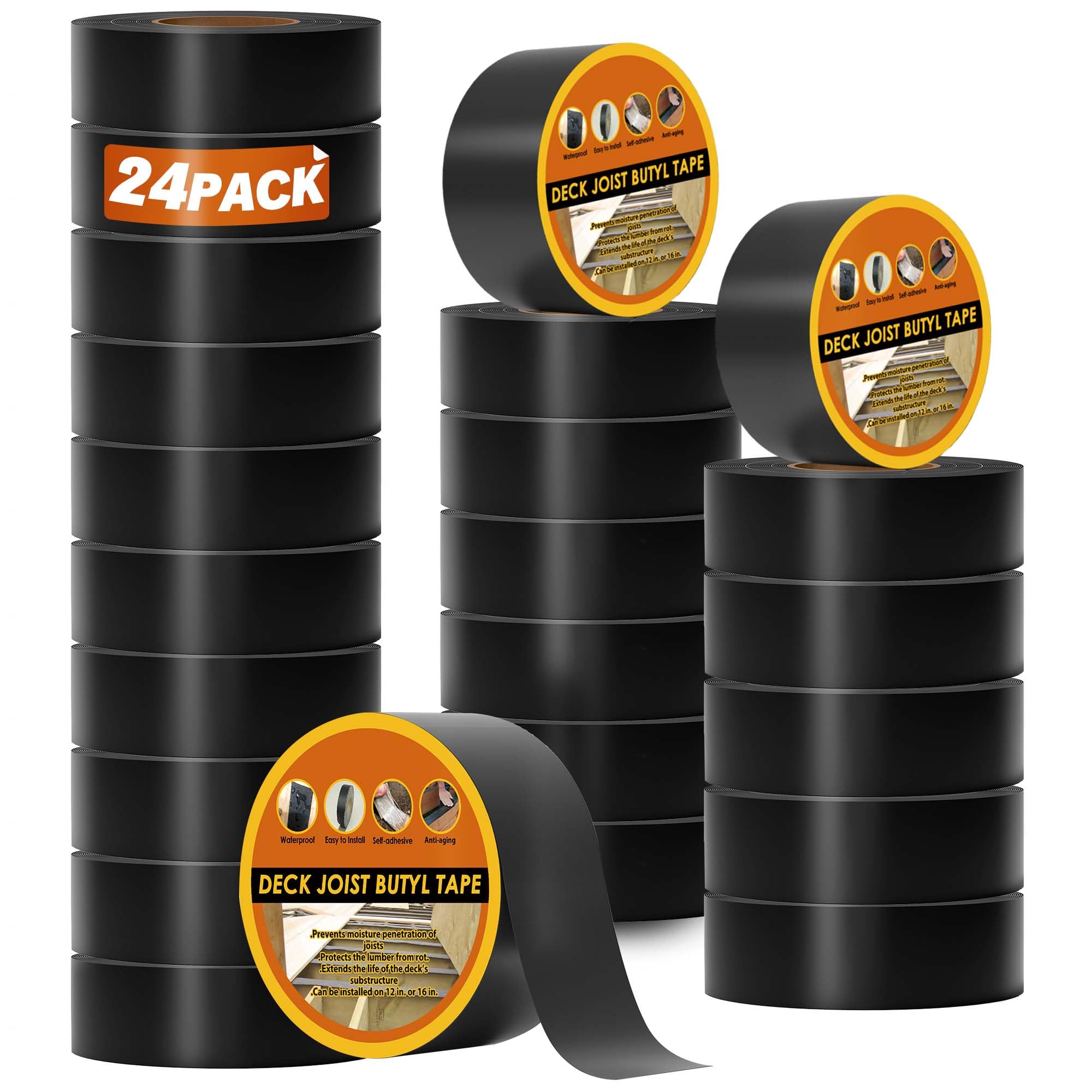 Vrbgify  24 Pack Joist Tape for Decking 2 x 50 Weather Resistant Butyl Deck Joist Tape 2 inch Self Adhesive Joist Deck Tape for Hardwood for Wood