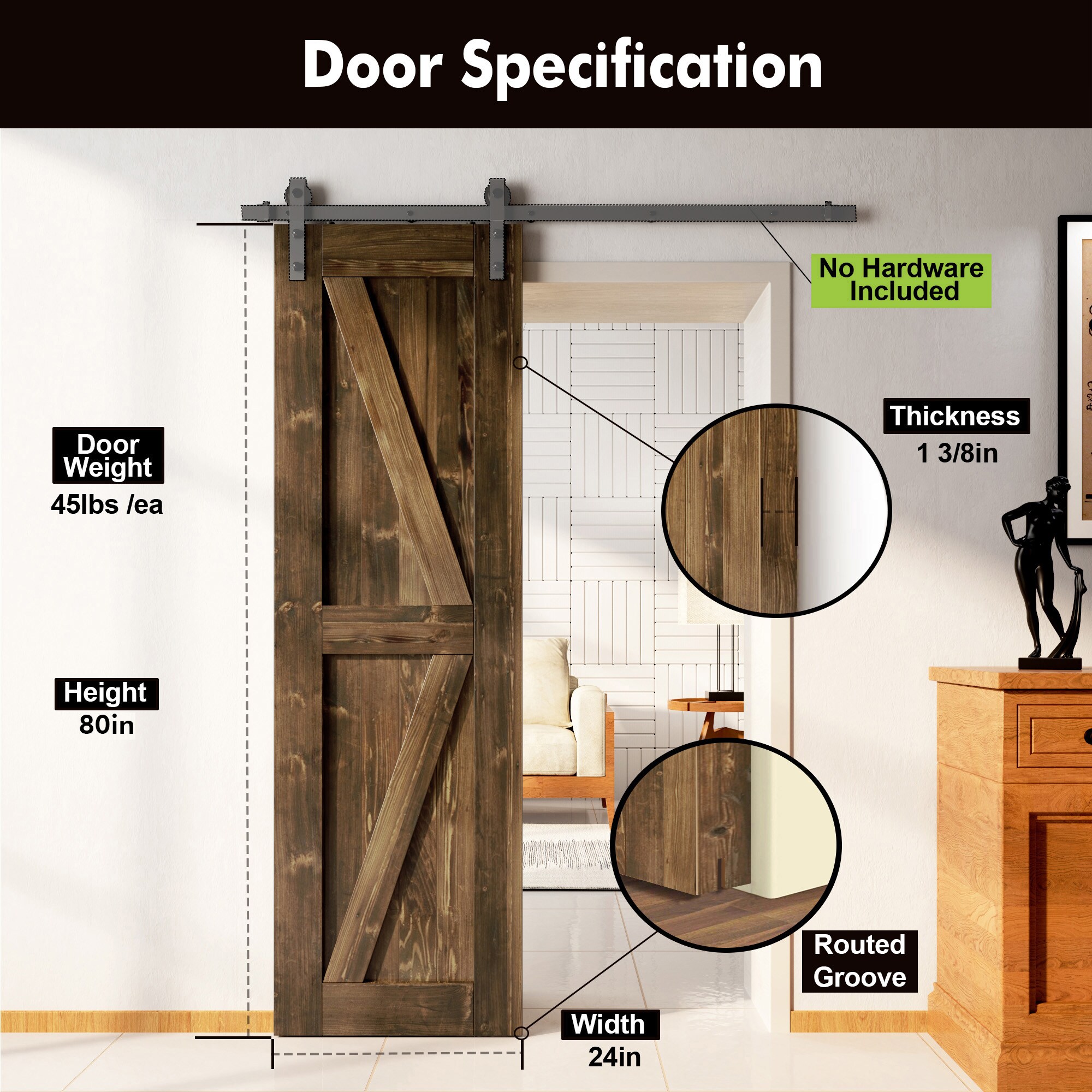 HOMACER 2480F-WALNUT Barn-Doors - View #3