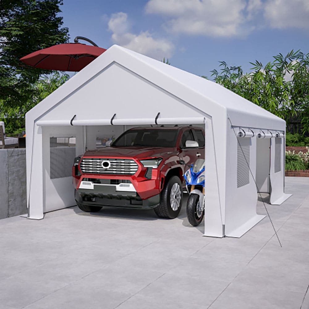 GZMR GM-SCH-00039 13-ft W x 20-ft L x 9.8-ft H White Metal Carport with Polycarbonate Roof