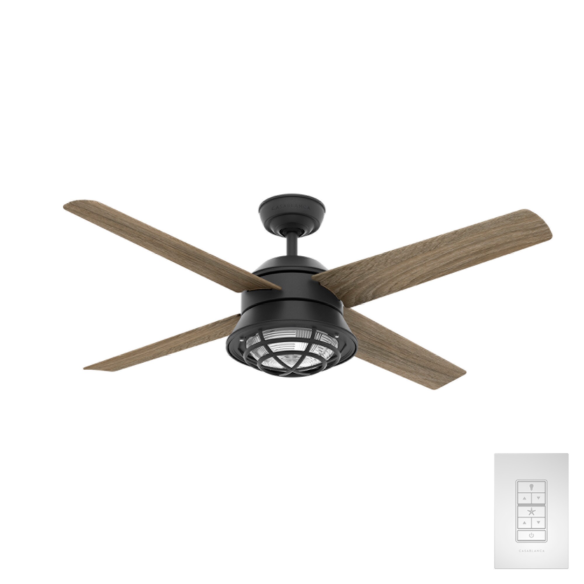 54" Black & Replica Wood Finish LED Indoor/Outdoor Ceiling Fan with Light Kit 