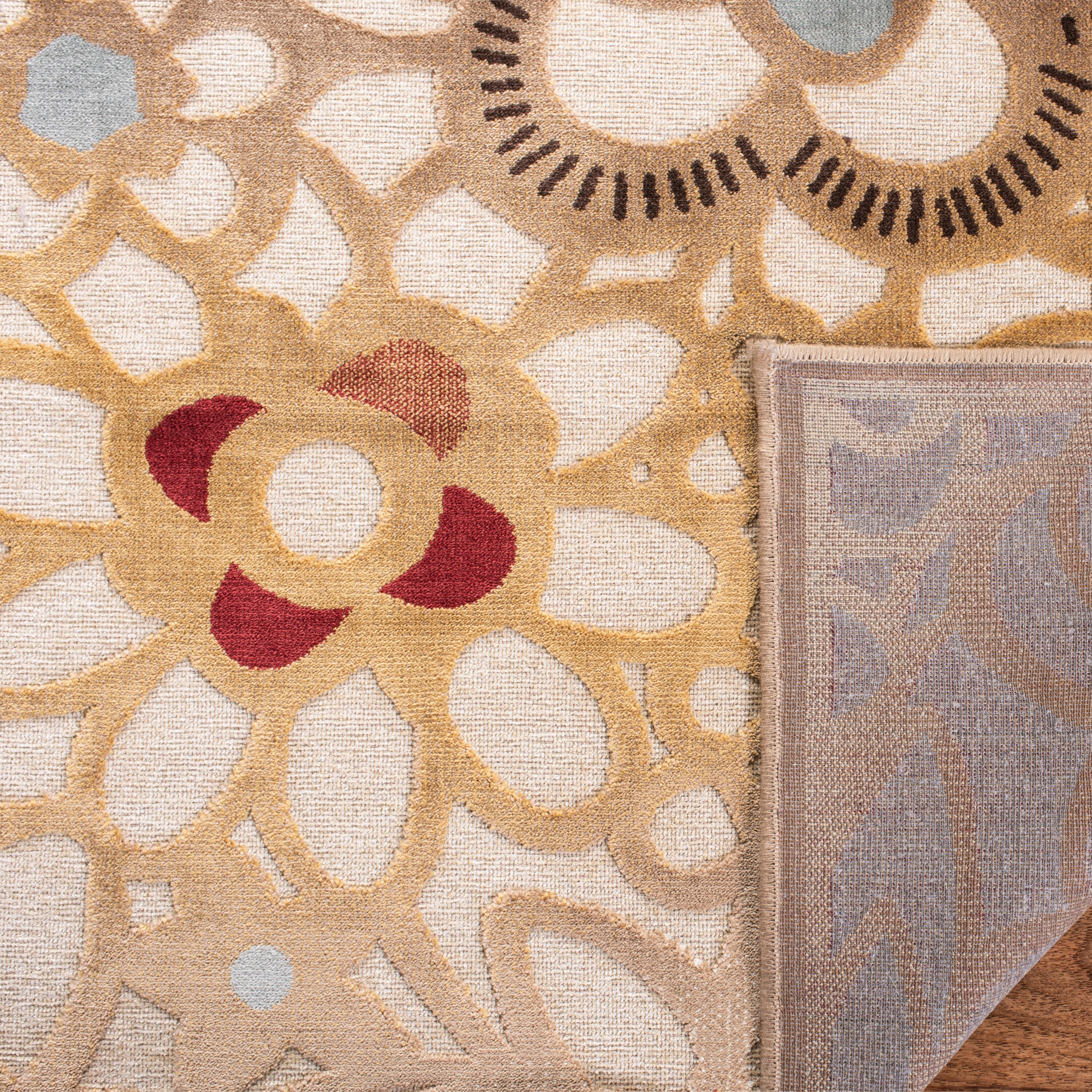 Taupe and Beige Floral Viscose Chenille Area Rug