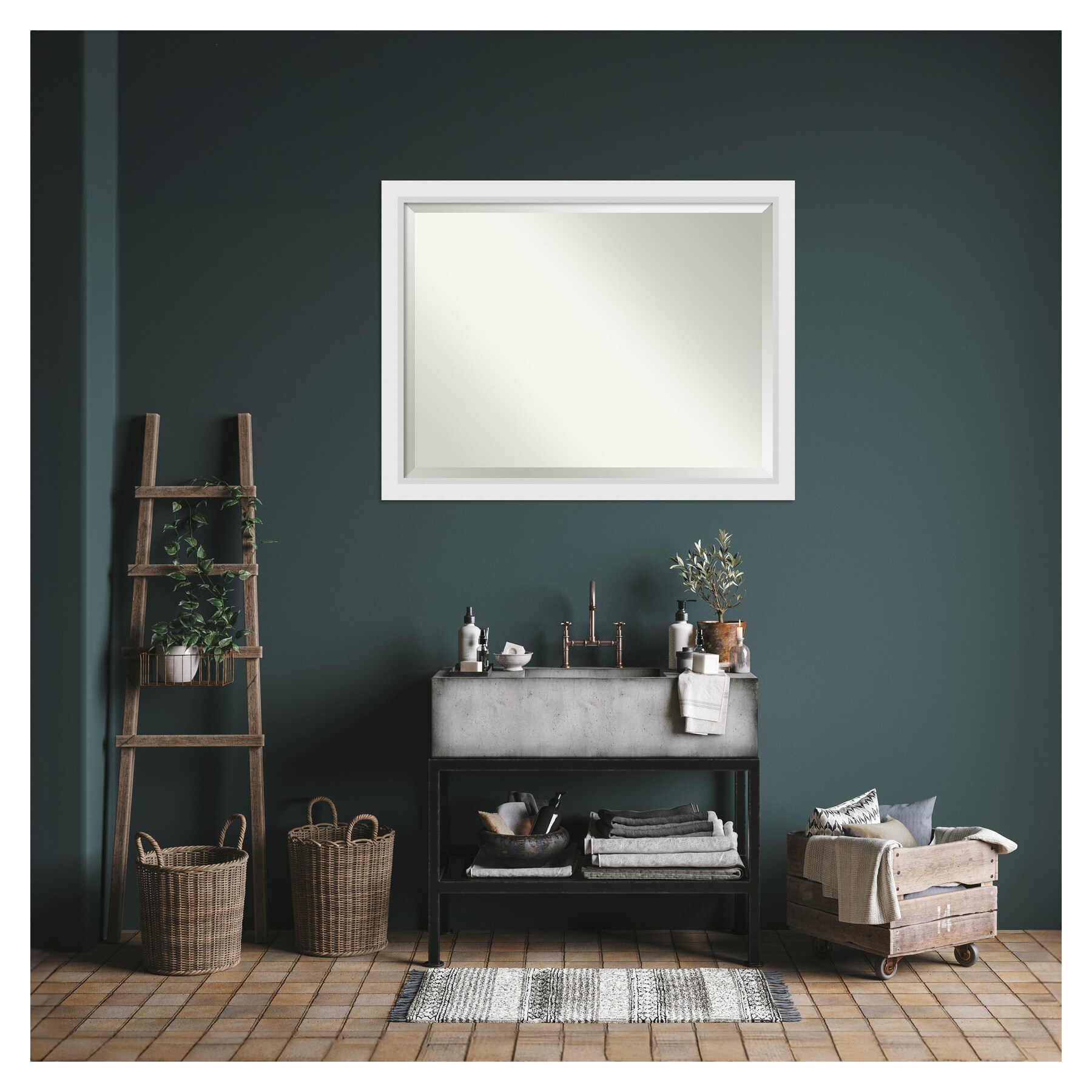 Blanco White Rectangular Wood Framed Bathroom Vanity Mirror