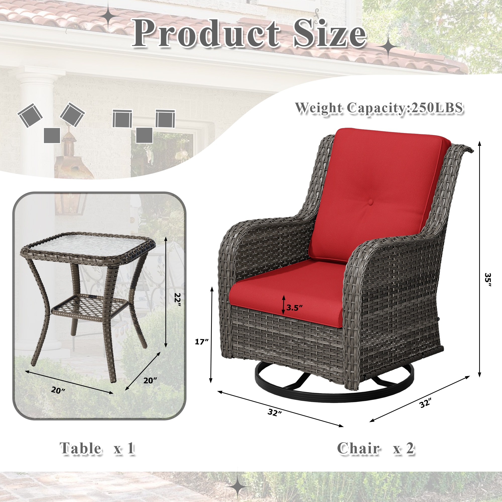 Gardenbee HGL-M01-RED Patio-Conversation-Sets - View #3