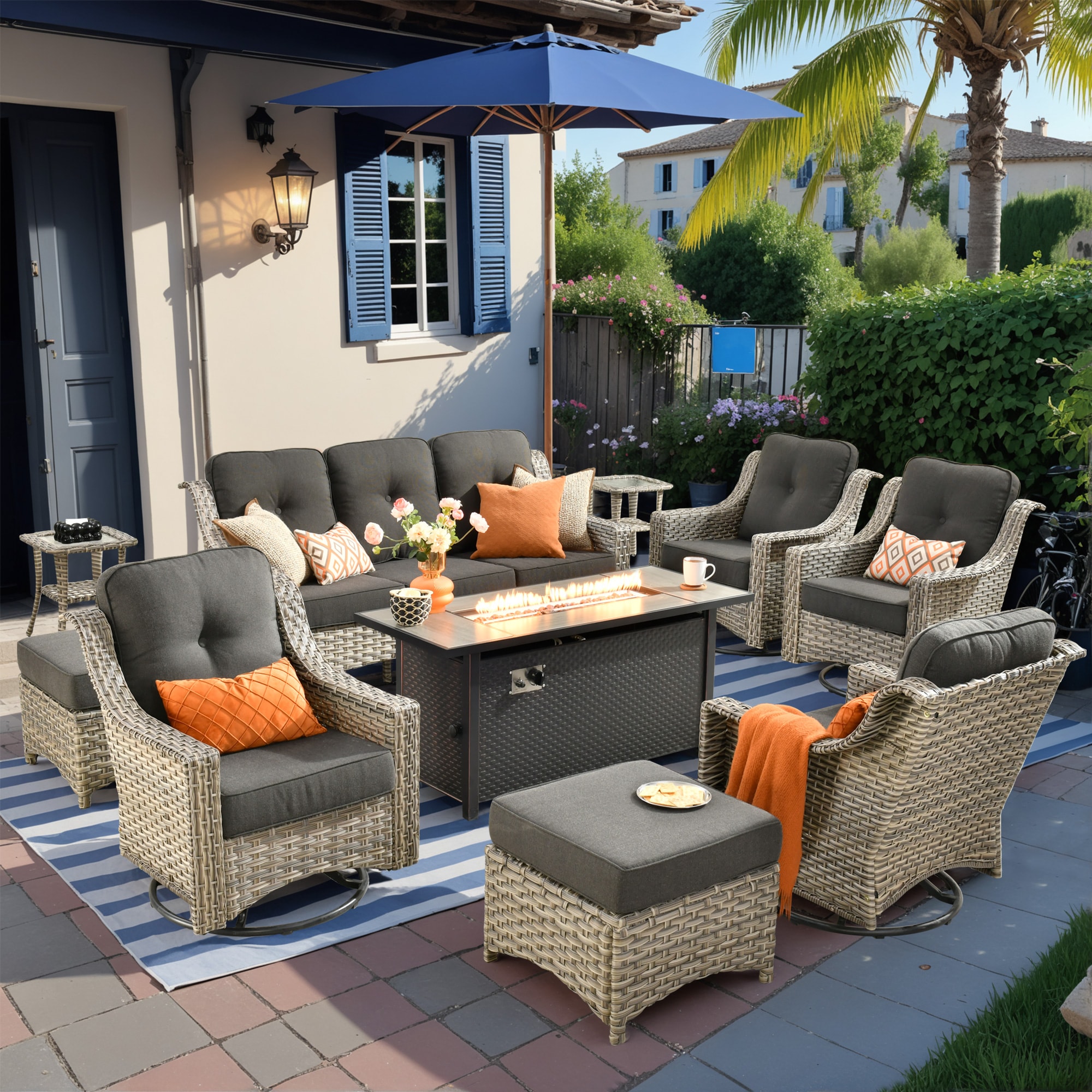 Caodoc L5-CFP03-YZPAD110 New right-Angles Rattan Outdoor Sectional with Black Cushions and Rattan Frame