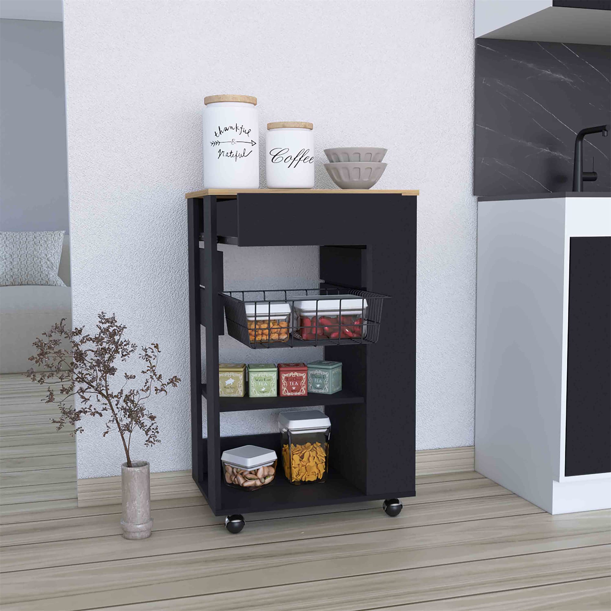 BABOOM White Composite Base with Composite Top Rolling Kitchen Cart (20-in x 32.5-in x 36.5-in)