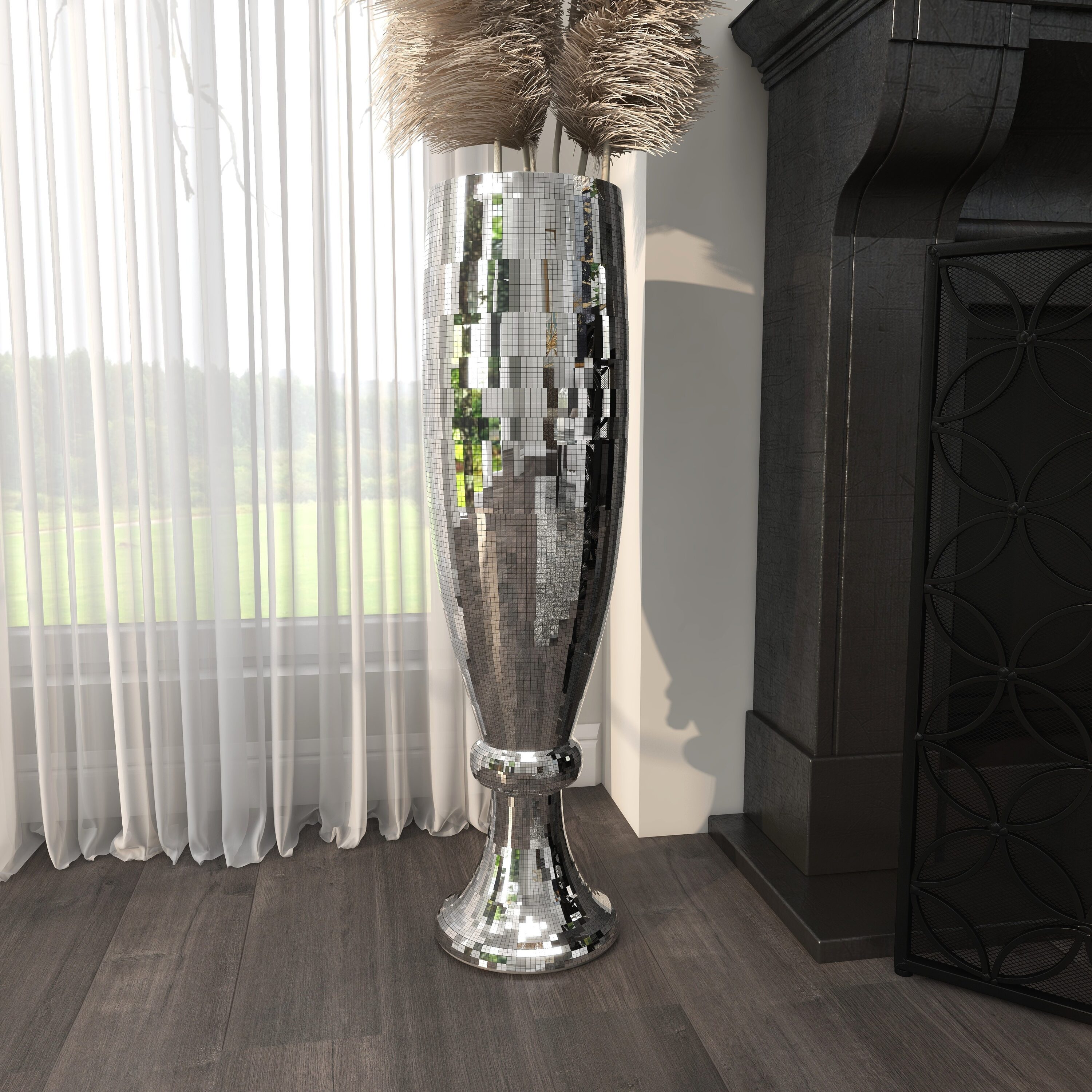 Tall Silver Mosaic Mirror Inlay Decorative Floor Vase