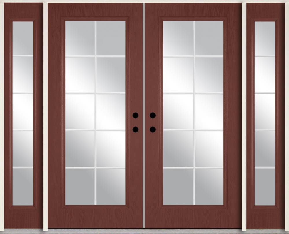 RELIABILT LO889996 96-in x 80-in x Fiberglass Full lite Left-hand inswing Wineberry Stained Prehung Double Front Door with Sidelights Insulating core with Grilles