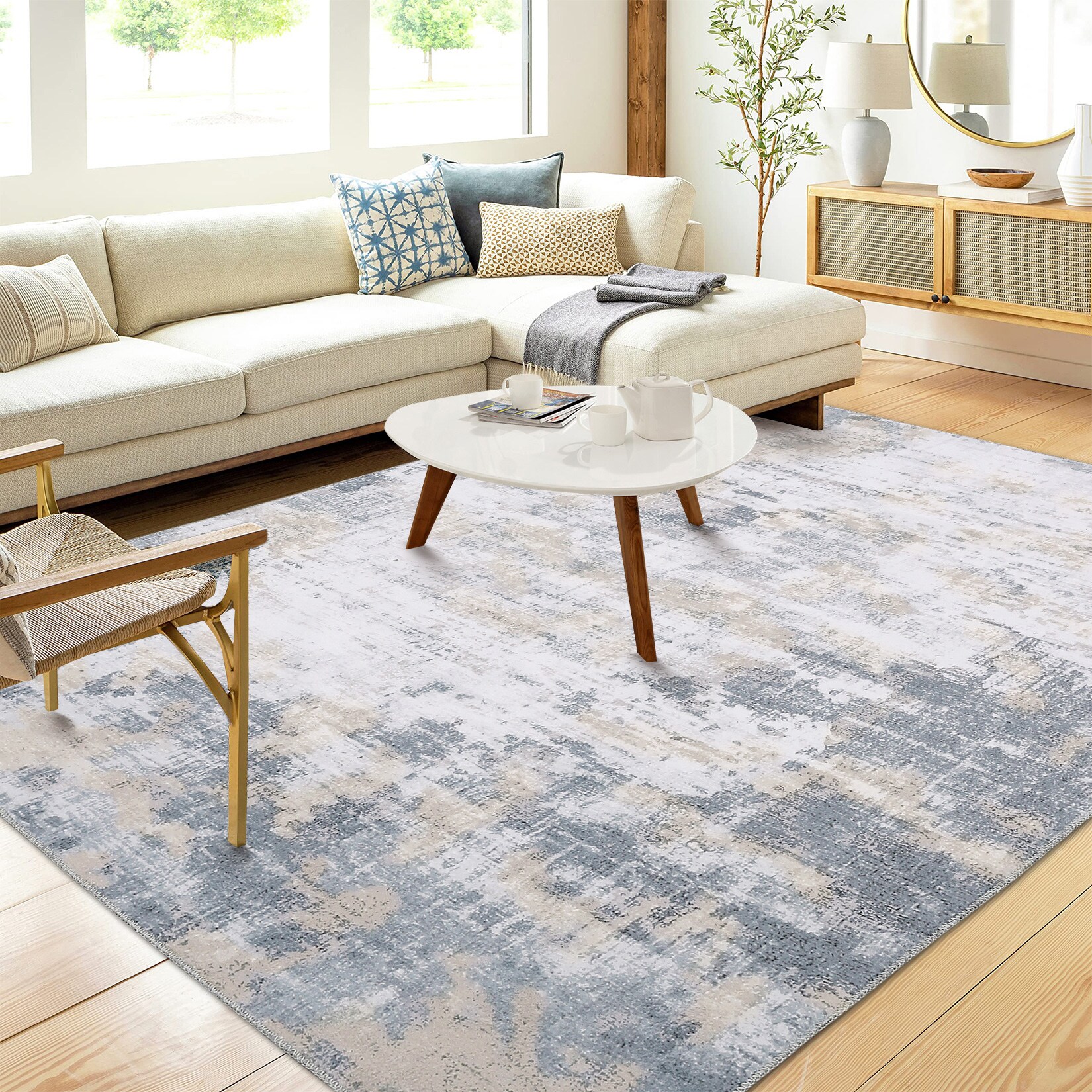 Garvee YXY-LO-PHO-0ZGQYTX0 5 x 7 (ft) Loomed Polyester Gray/Brown Rectangular Indoor/Outdoor Abstract Mid-Century Modern Machine washable Area rug