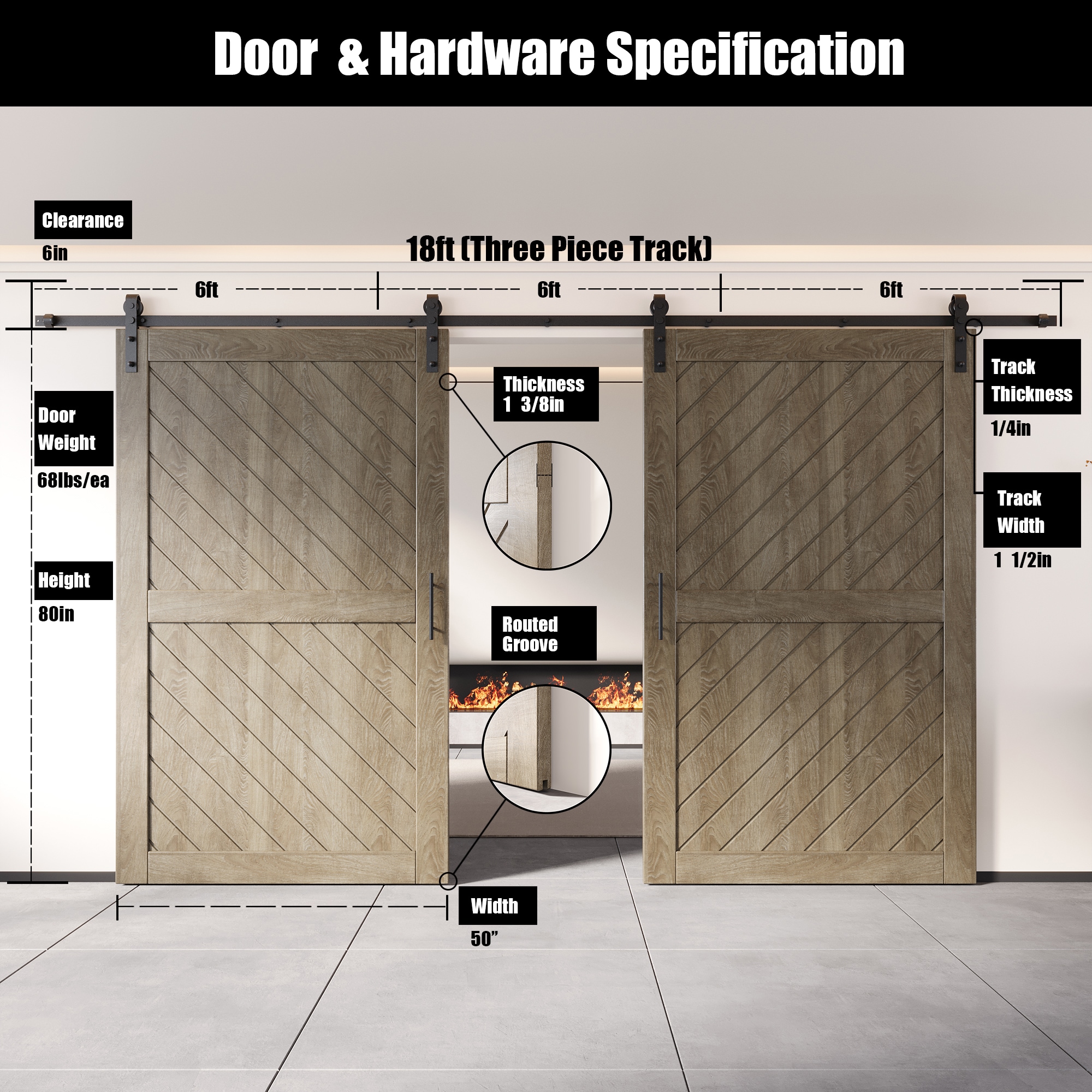 HOMACER YT2H216C-XT2-5080-GR Barn-Doors - View #2
