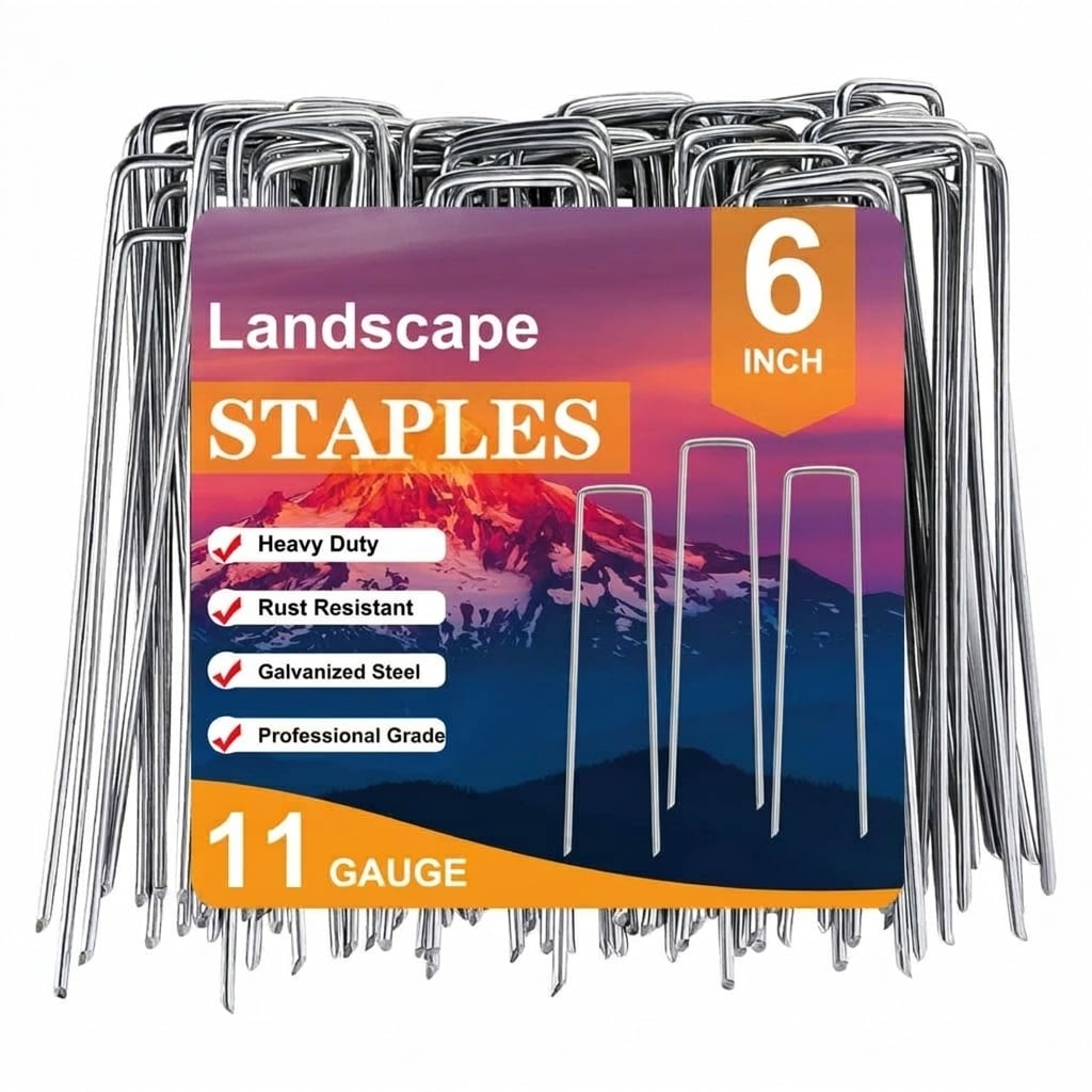 Vrbgify  120 Pack 6 Inch 11 Gauge Galvanized Steel Landscape Staples Ground Stakes for Securing Weed Barrier Fabric Lawn Netting and Fencing