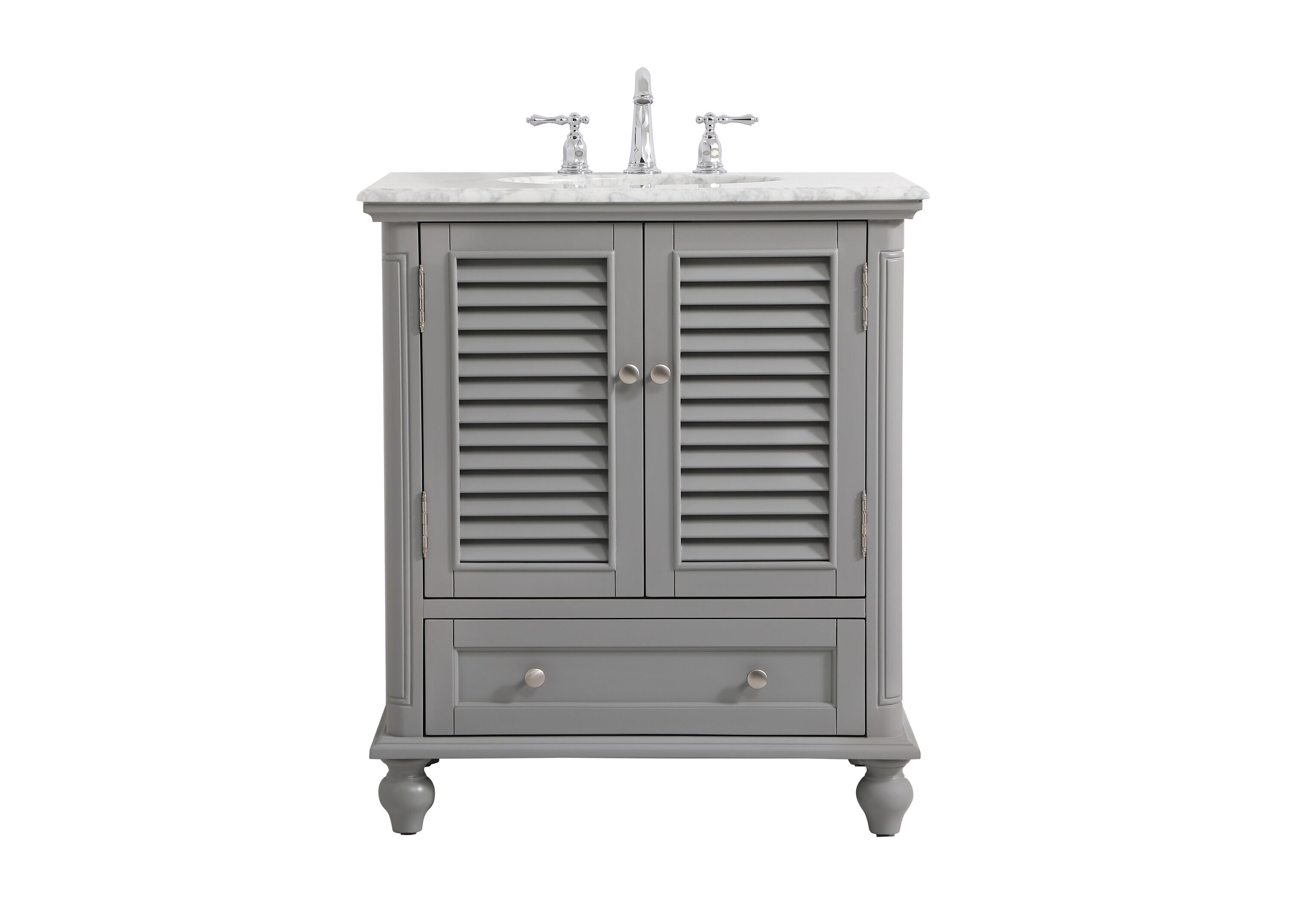 Elegant Decor HF91590GR Home Furnishing 30-in Grey Undermount Single sink Bathroom Vanity with Carrara White Engineered marble Top