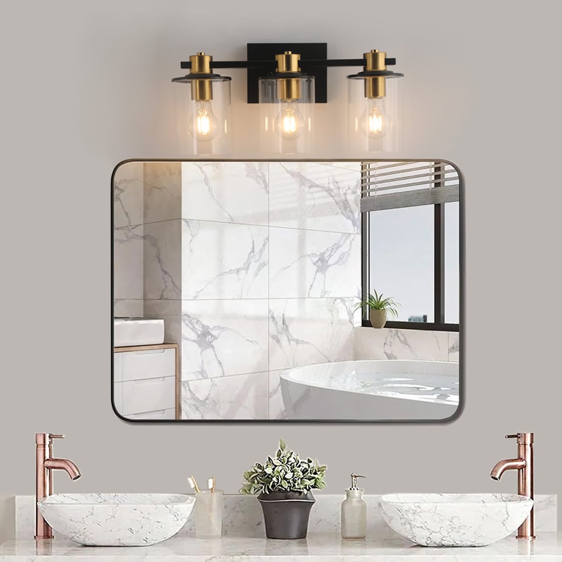 Fylbinye 203-4 Matte Black Bathroom Vanity Light with Shade 17.5-in 3 -Light Matte Black Modern/contemporary Vanity light