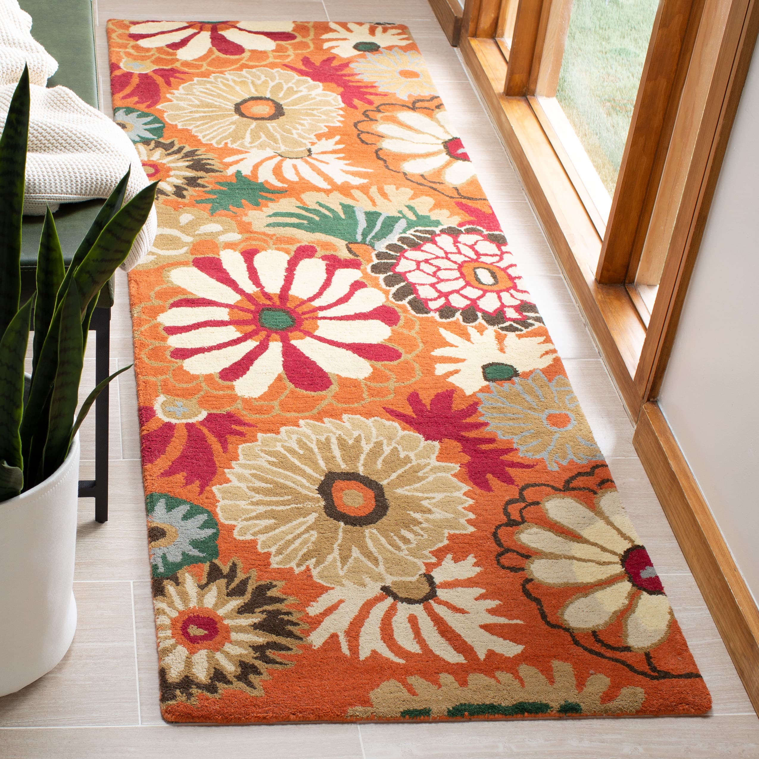  Jar812 Orange/Multi Country Floral 2Ft-3In x 8Ft Runner Rug