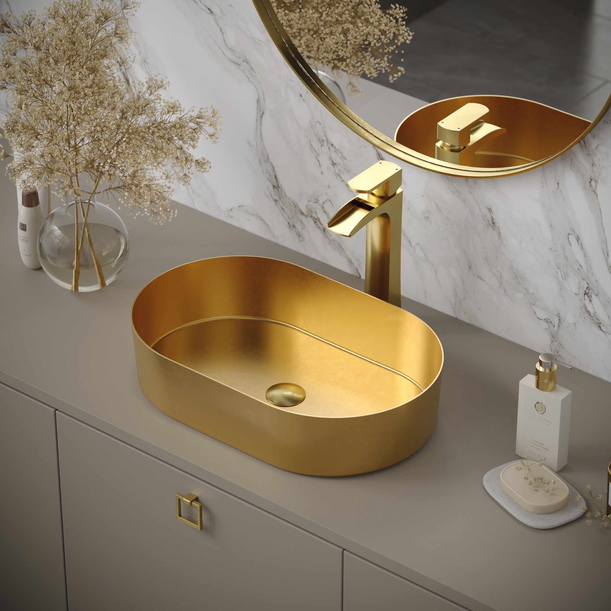 Karran CCV400G Stainless steel Vessel Oval Traditional Gold Bathroom Sink with Drain Included ( 21.625-in x 13.75-in )