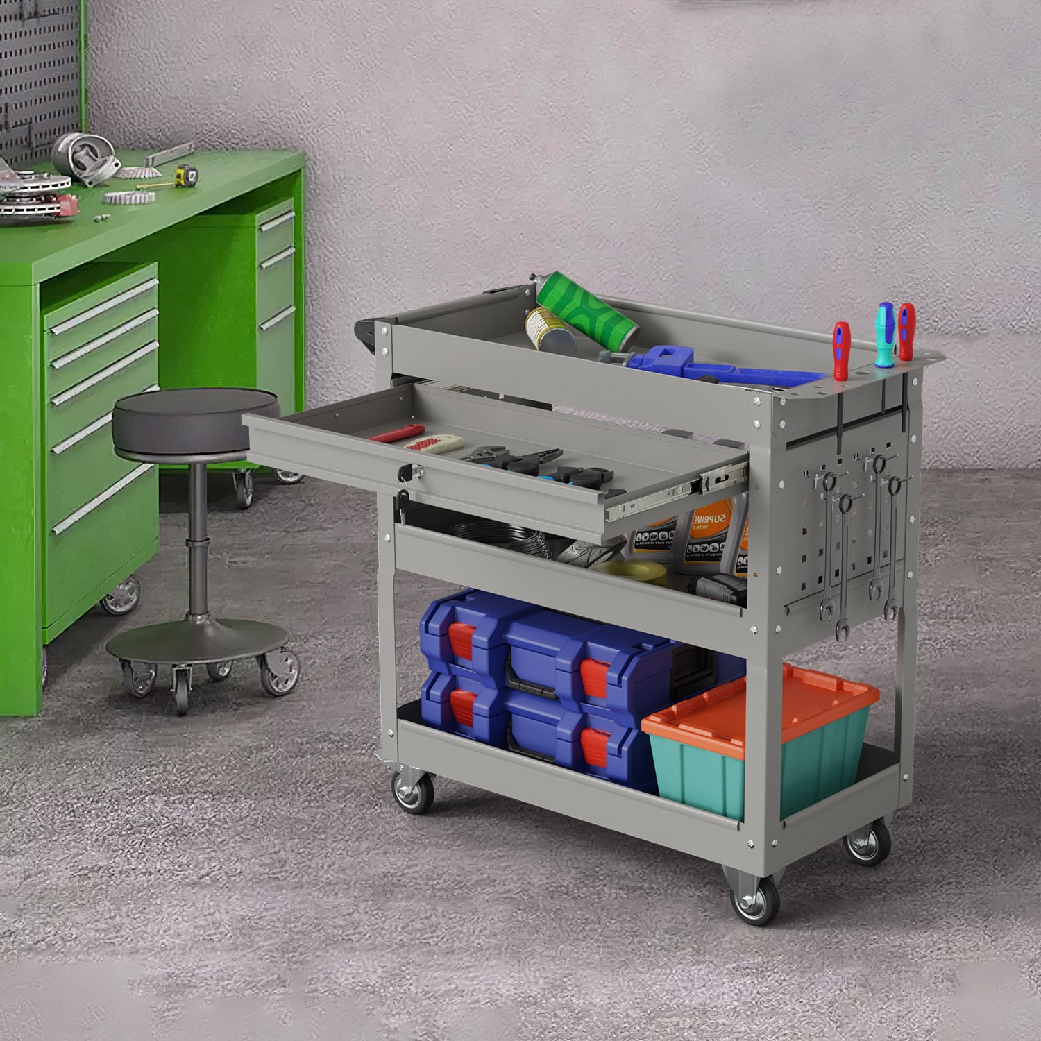 Kobalt 32.6-in-Drawer Shelf Utility Cart in the Utility Carts department at