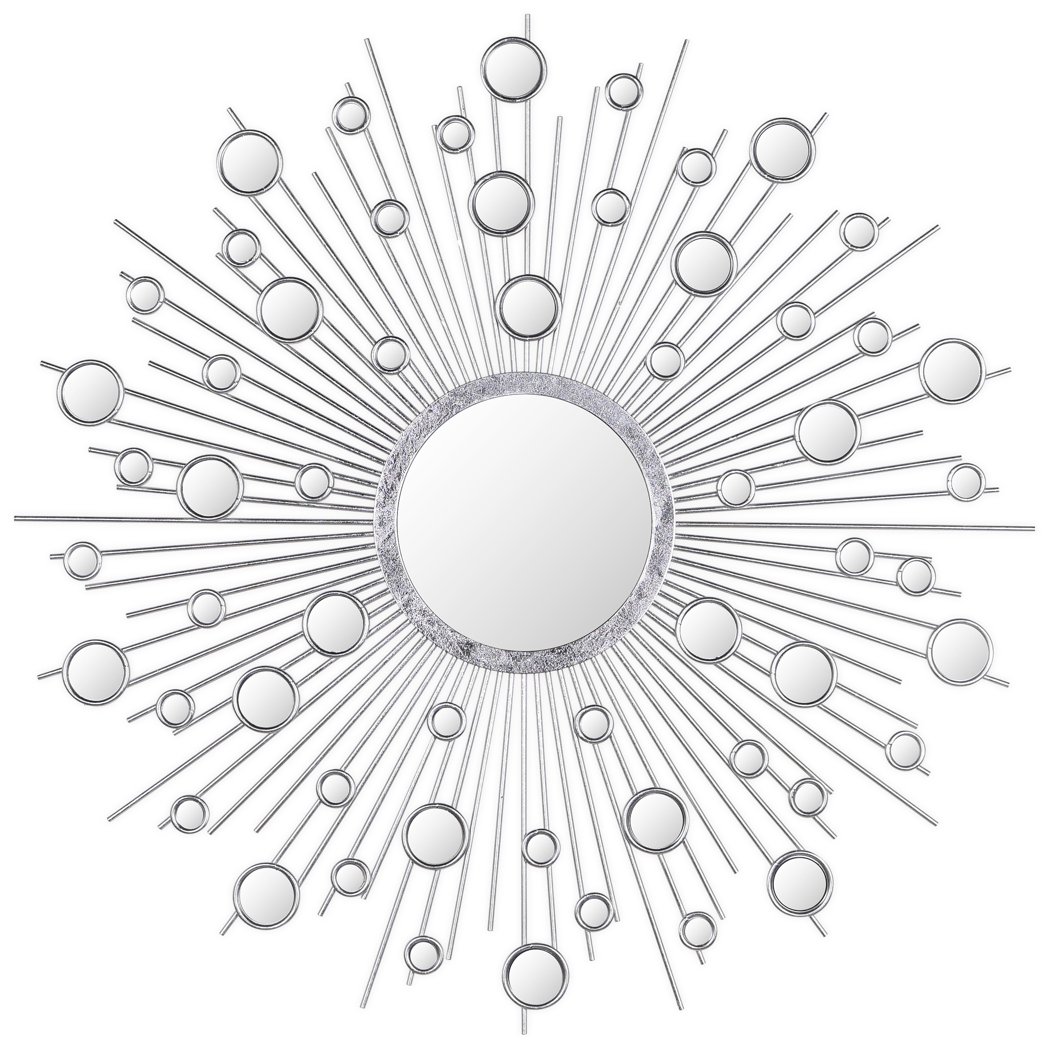 Empire Art Direct PMM-MJ3575-36R Wall Mirror 36-Inches W x 36-Inches H Sunburst Silver Framed Wall Mirror