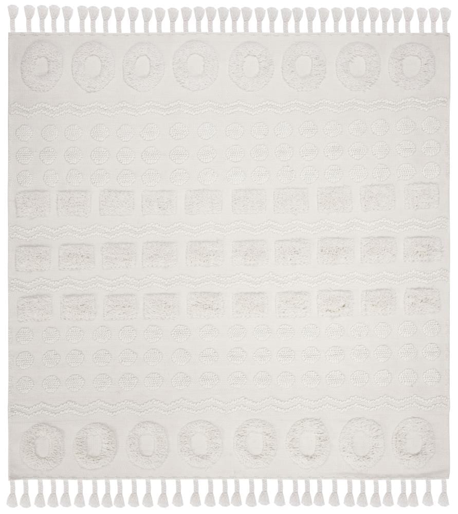 Ivory Braided Hand-Tufted Wool Square Area Rug