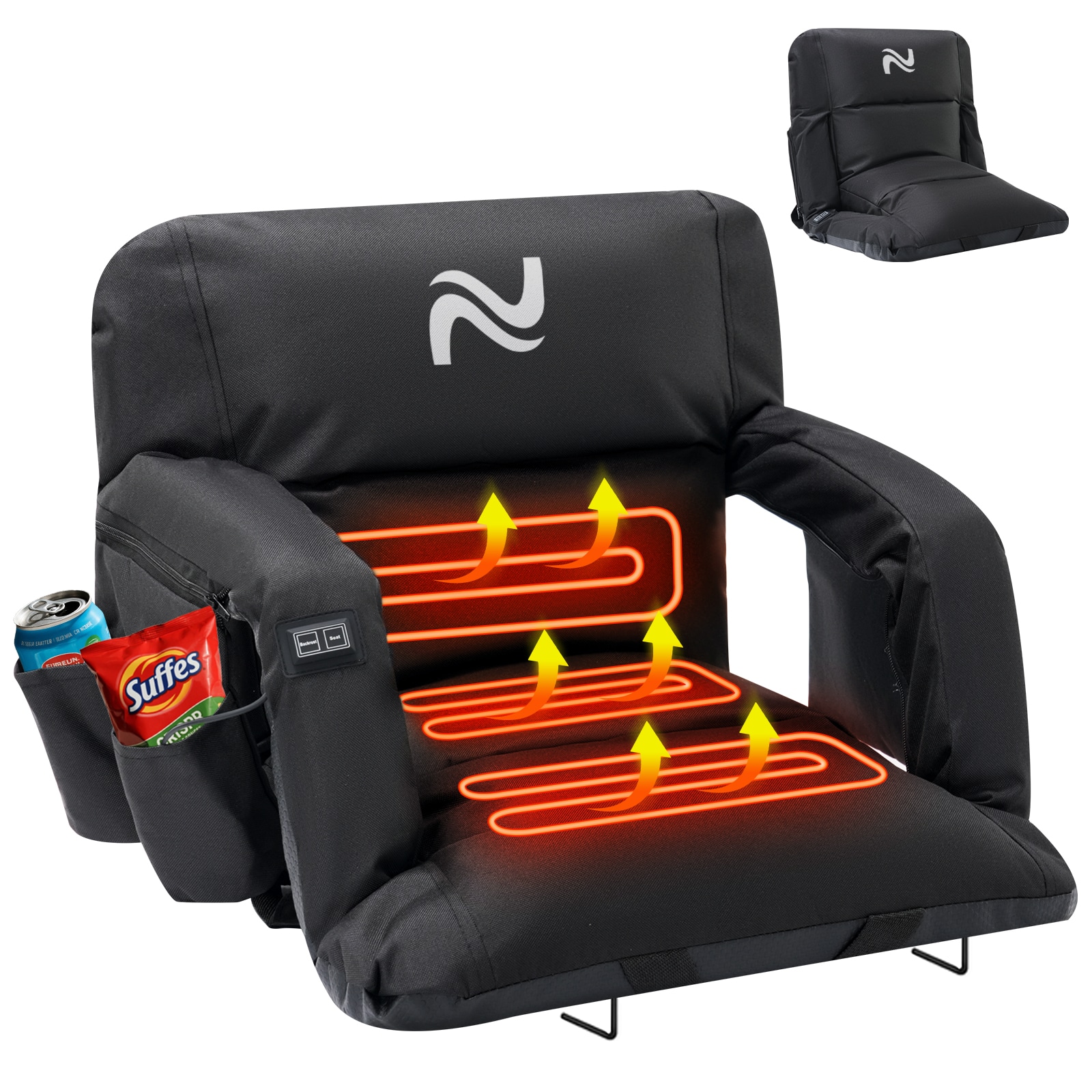 MOONCOOL -  25 inch Extra Wide Heated Stadium Seat with Back Support Cushion 6 Position Adjustabl...