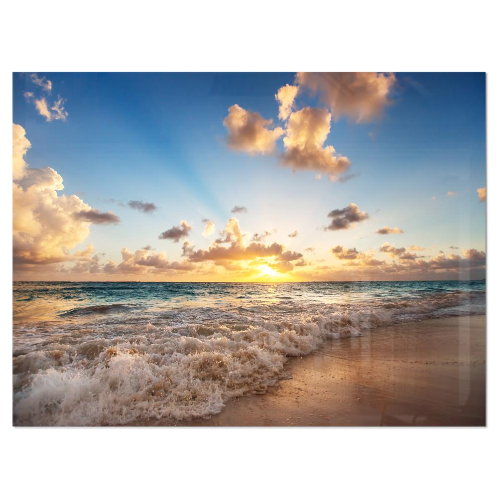 Designart Sunrise on Beach of Caribbean Sea- Large Seashore Metal