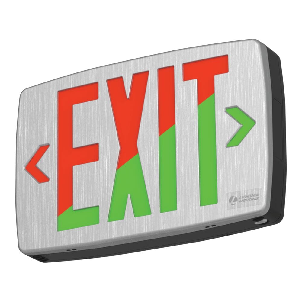 Lithonia Lighting LQMSBBSRGMVOLTM6 Contractor Select LQM 1.5 -Watt 120-277 -Volt LED Silver Hardwired Exit light with Red/Green Lights