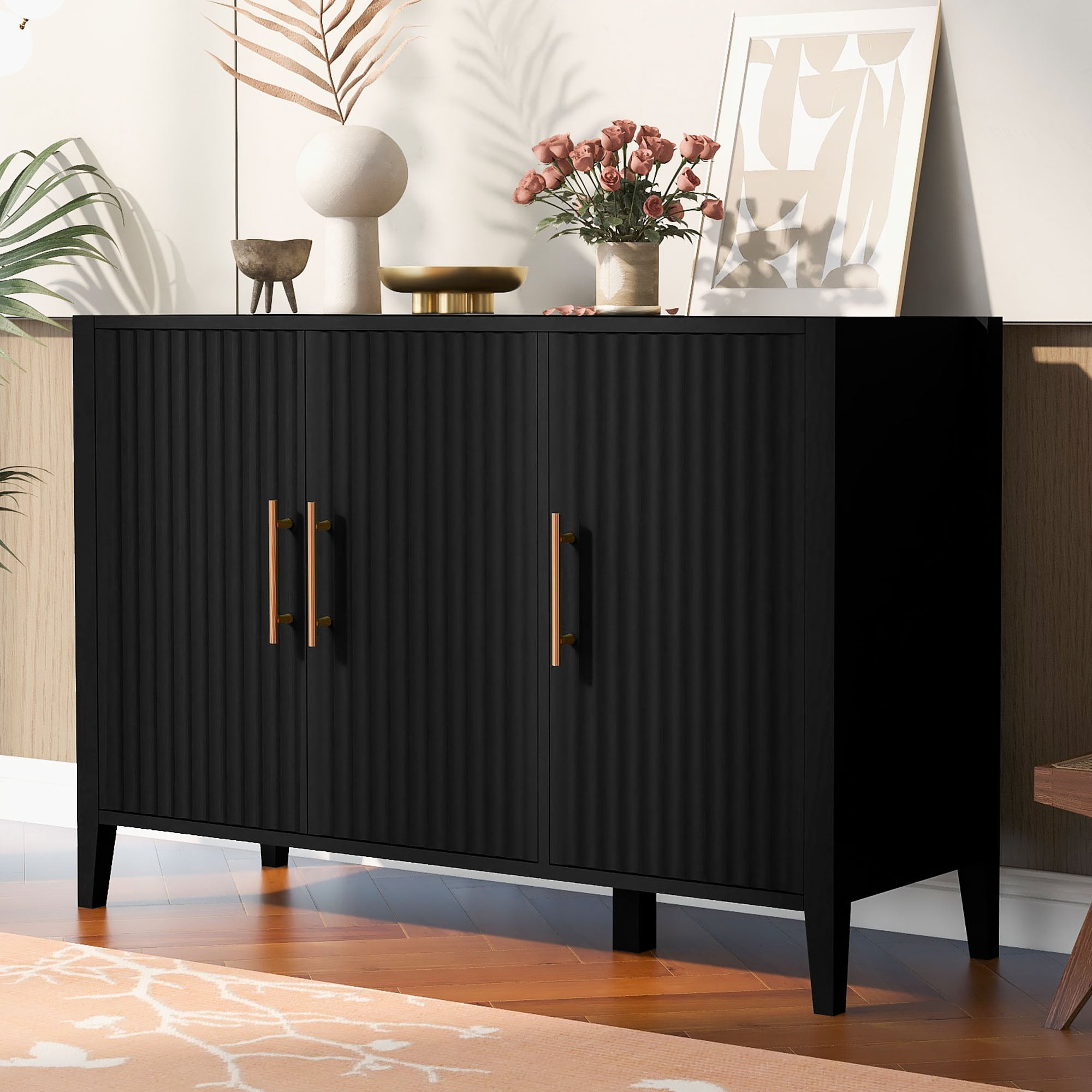 JIMSMAISON JMUSCB42B 48-in W 3-Door Black Accent Cabinet