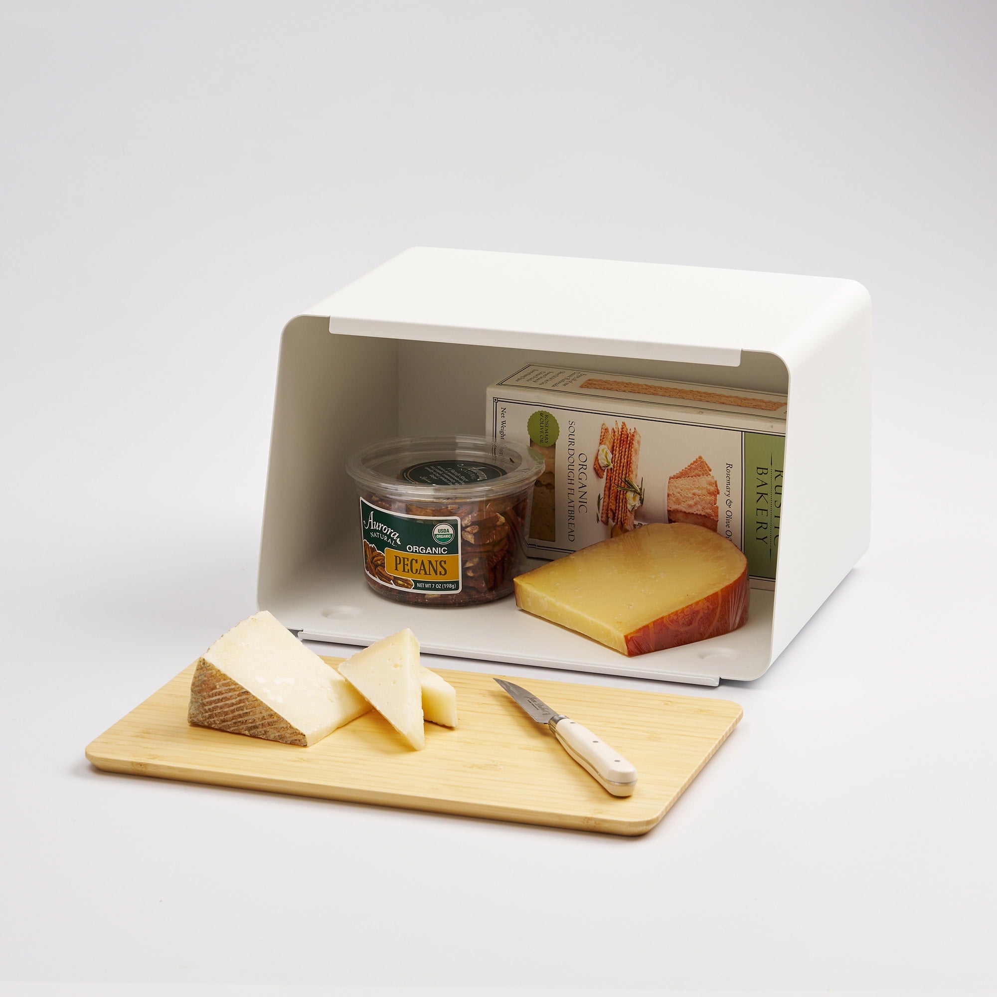 Yamazaki Bread Box with Cutting Board Lid - Steel + Bamboo