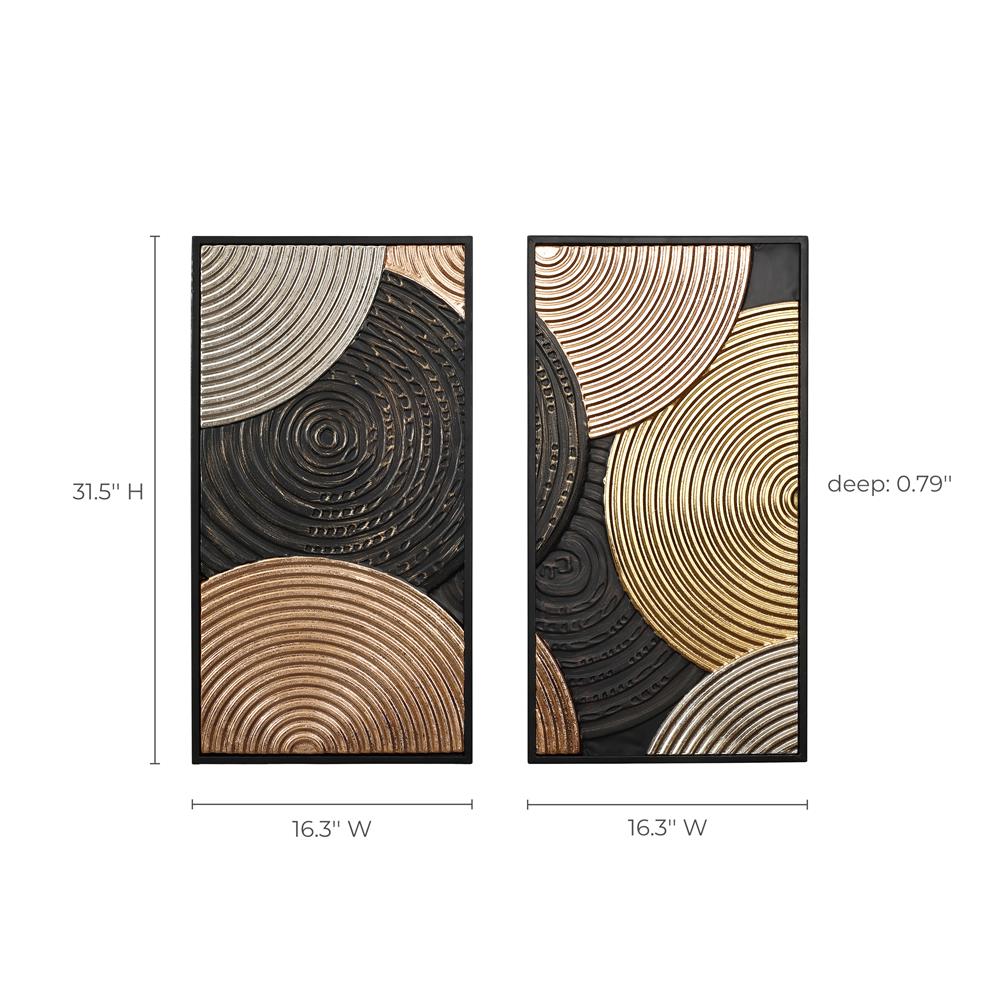 Modern Abstract Black and Gold Metal Wall Art Set
