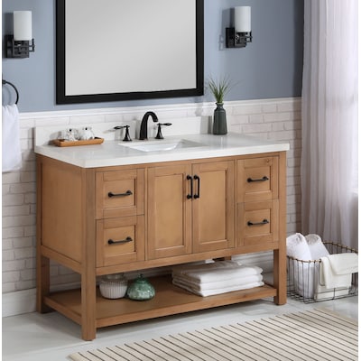 Allen Roth Harwood 48 In Natural Undermount Single Sink Bathroom Vanity With White And Gray Quartz Top The Vanities Tops Department At Com - 48 Inch Farm Style Bathroom Vanity