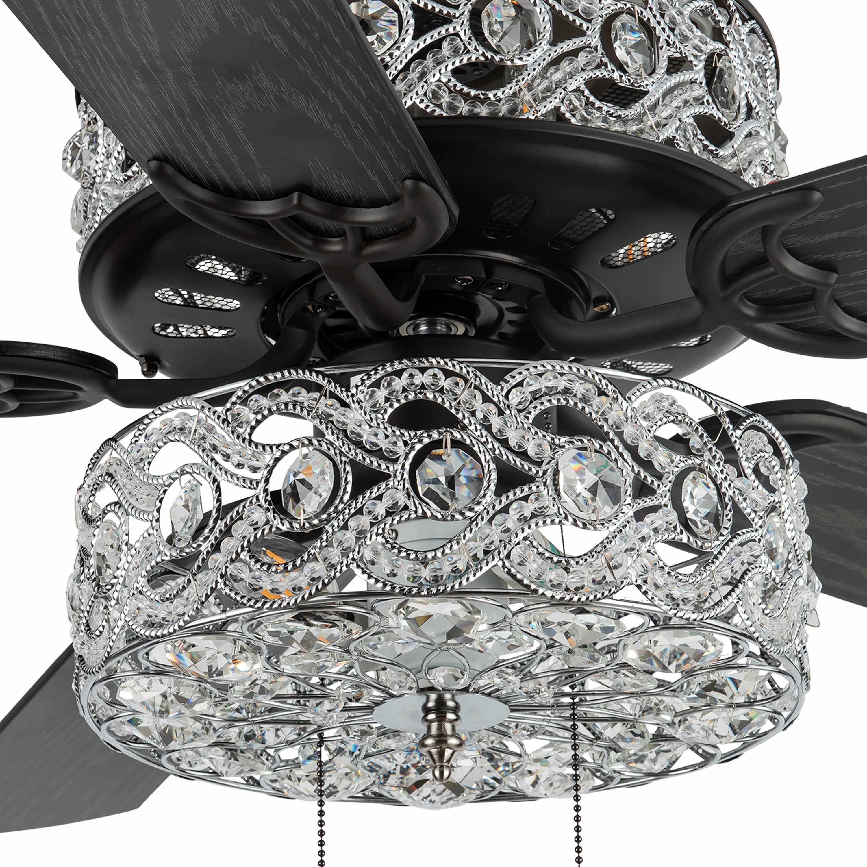 52" Silver and Black Crystal Chandelier Ceiling Fan with Reversible Blades