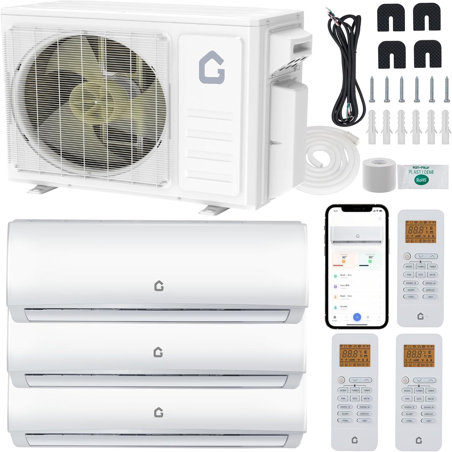 IdealHouse 35000 BTU Dual Zone Ductless Mini Split AC and Heater 19 SEER2 Inverter 18000 BTU plus 24000 BTU Indoor Units Pre Charged Refrigerant WiFi Smart Control Quiet Energy Efficient 208-230V US Standard