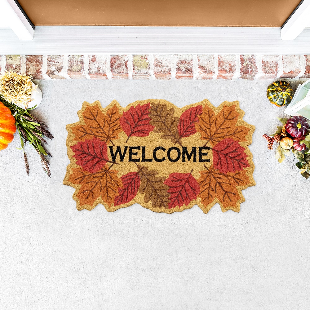 VCNY Home WMM-MAT-1830-IN 18-in x 30-in Brown Red Orange Coir Non-Slip Grip Outdoor Fall Door Mat
