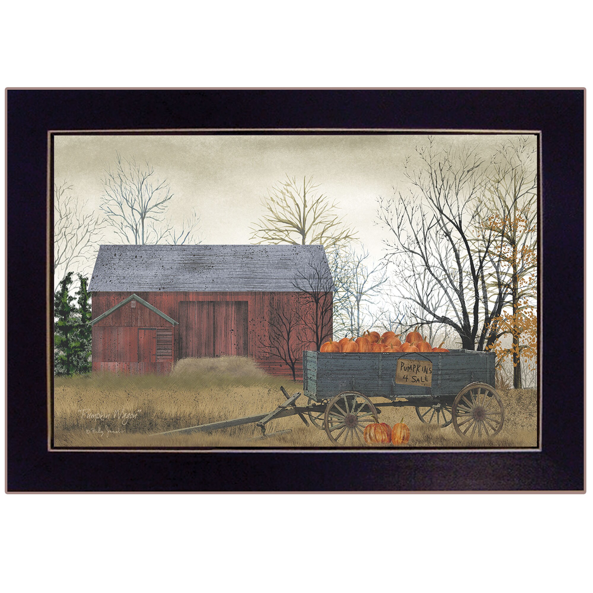 Trendy Decor 4U BJ153-712 Pumpkin Wagon Billy Jacobs Black Wood Framed 14-in H x 20-in W Vintage/Retro Paper Print