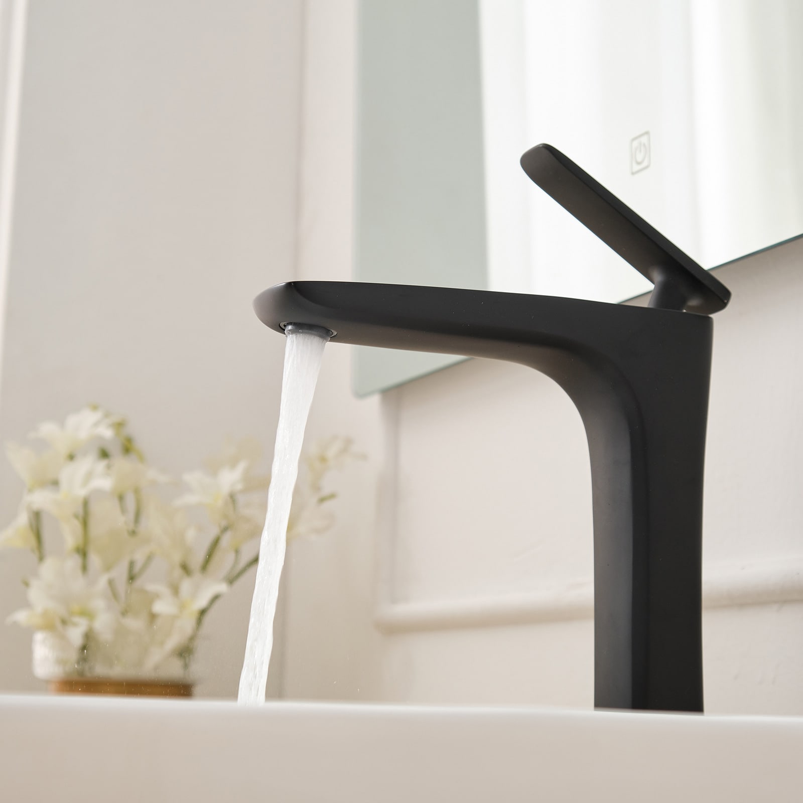 Matte Black Tall Single Handle Vessel Sink Faucet