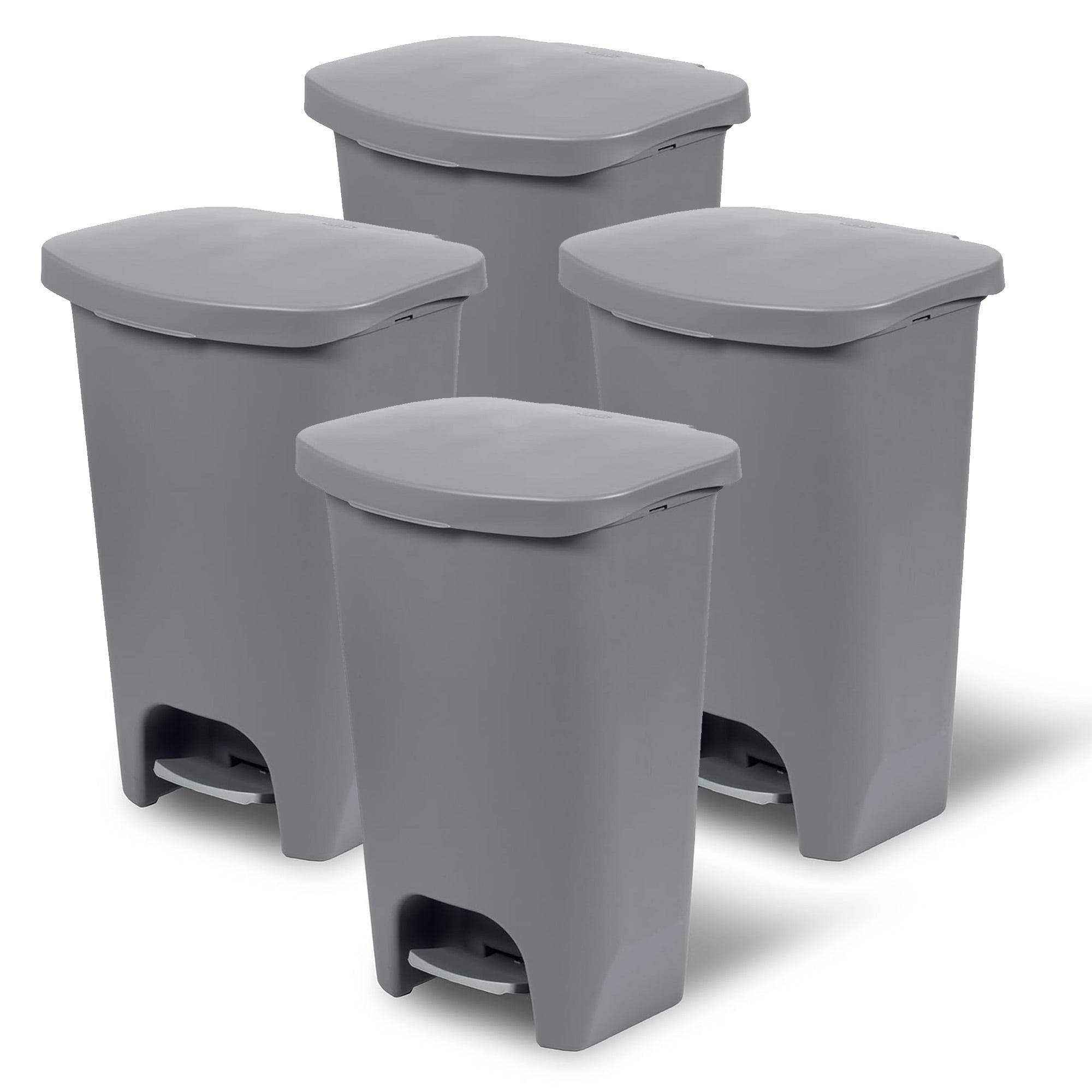 Glad 424415 Kitchen Trash Can with Lid and Garbage Bag Rings  13 Gal  Grey  4 Pack