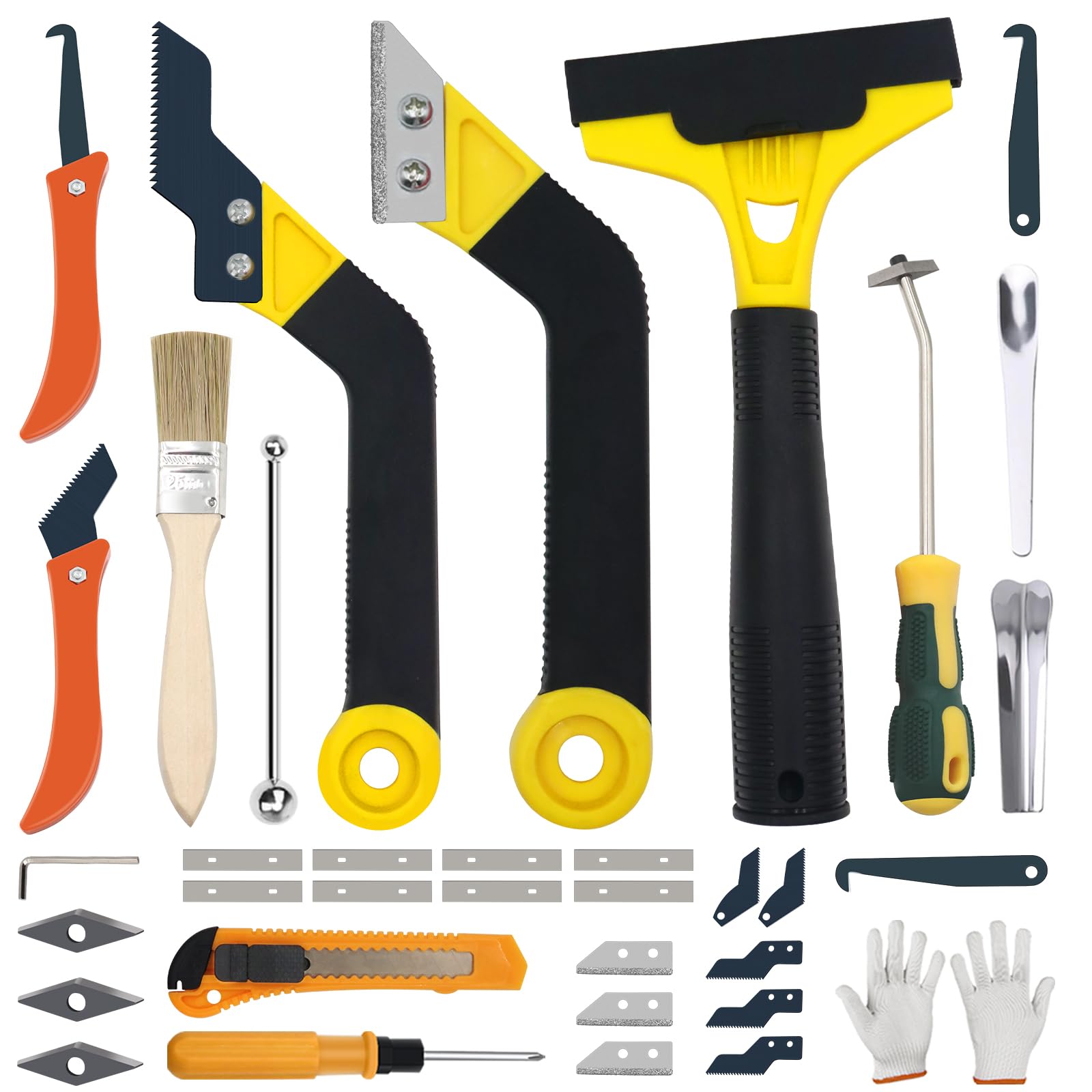 Phyfalip  37 Pack Grout Removal Tool Kit with 3 Tile Grout Saws 20 Extra Cleaning Blades Hand Grout Saw and Caulk Remover Tool for Bathroom