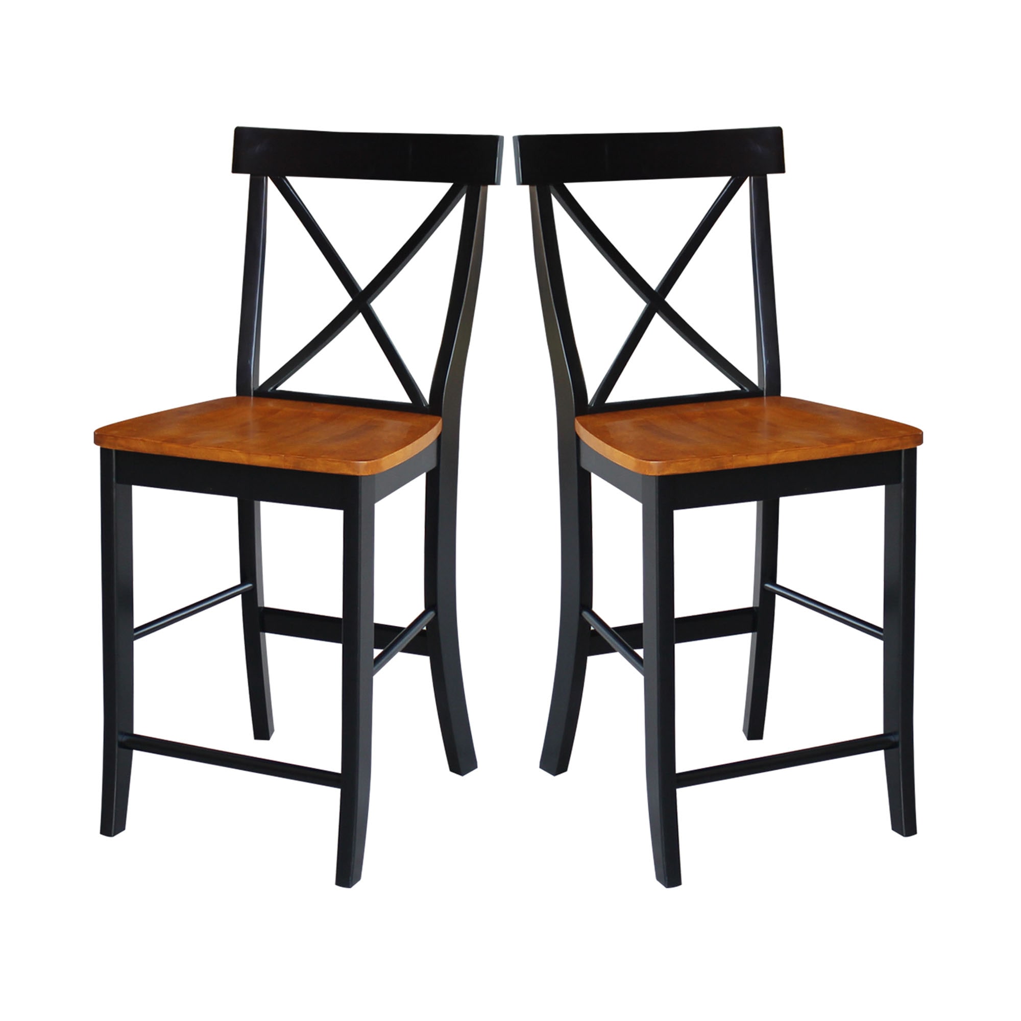 24" Black and Cherry Solid Wood X-Back Counter Stool