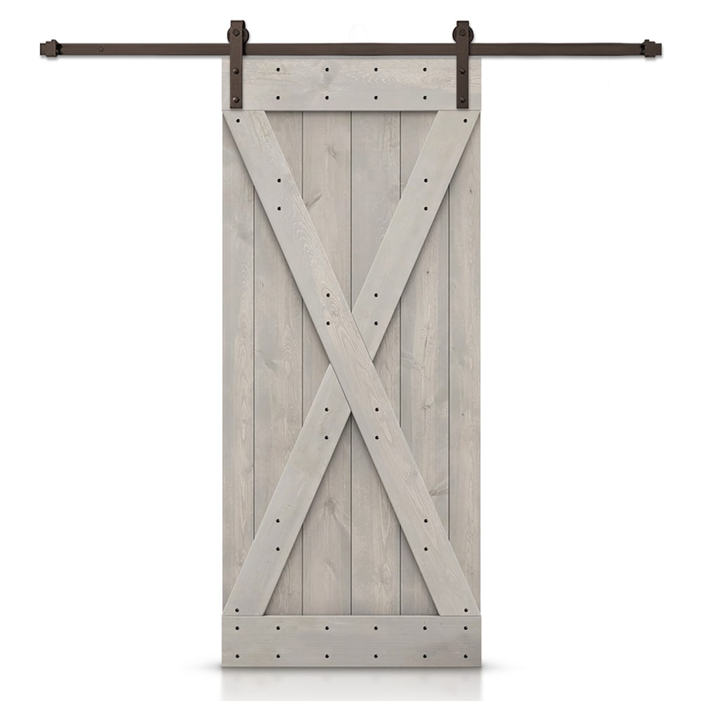 CALHOME S11-AB-96+X46SVG 46-in x 84-in Silver Gray Knotty pine Wood Solid core Single Barn Door (Hardware Included)