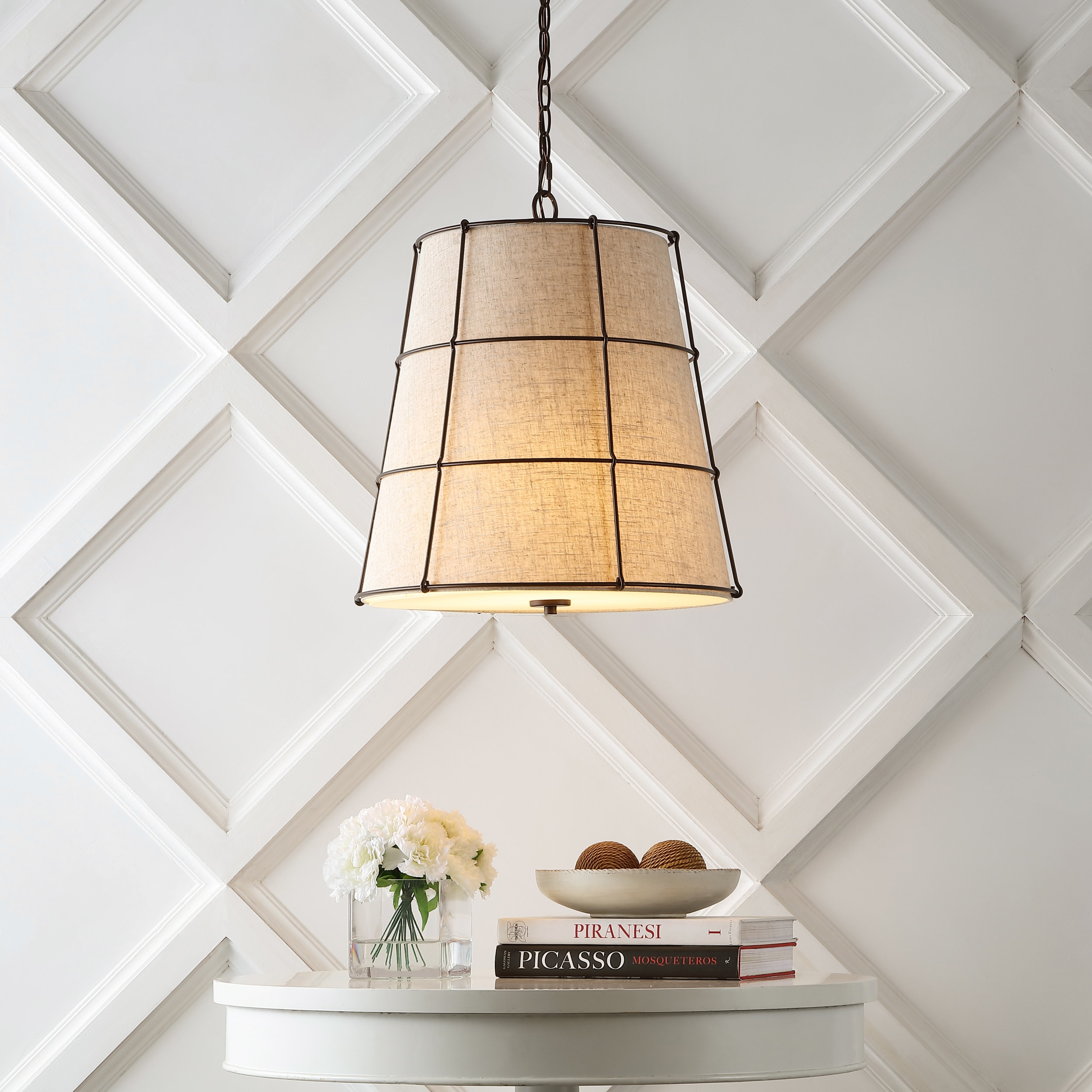 Silas 19" Black and Beige Rustic Farmhouse LED Pendant