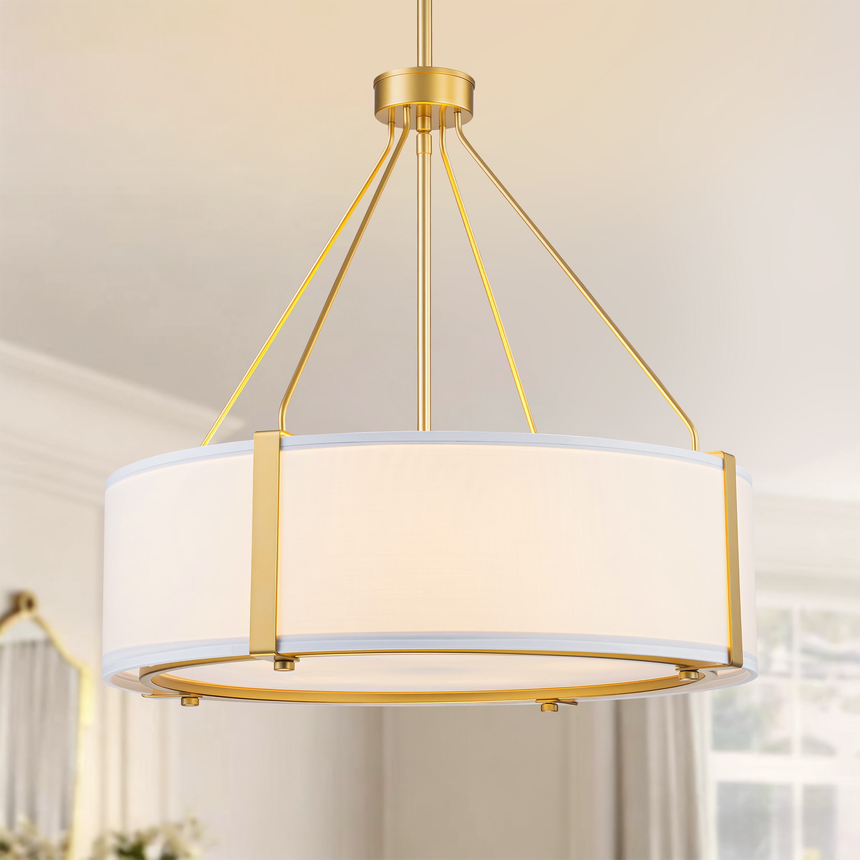 GoYeel 5 -Light Gold Modern/contemporary Fabric Drum Hanging Pendant Light