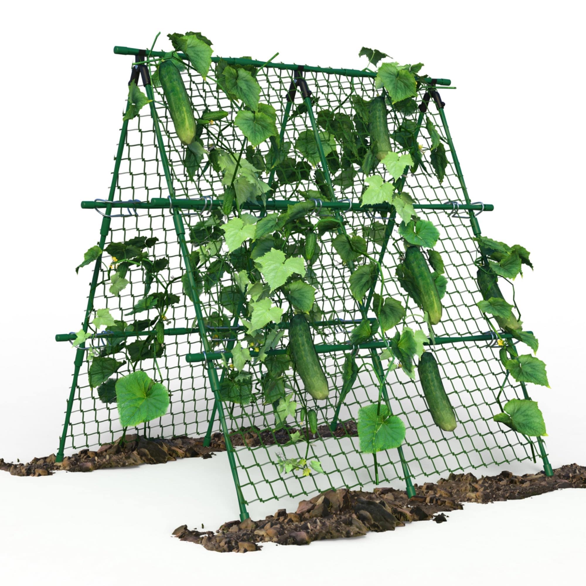 GarveeLife 4x4 Ft Metal A-Frame Cucumber Trellis with Netting and Clips Foldable Garden Trellis for Climbing Plants Tomato Pea Bean Grape Support Green