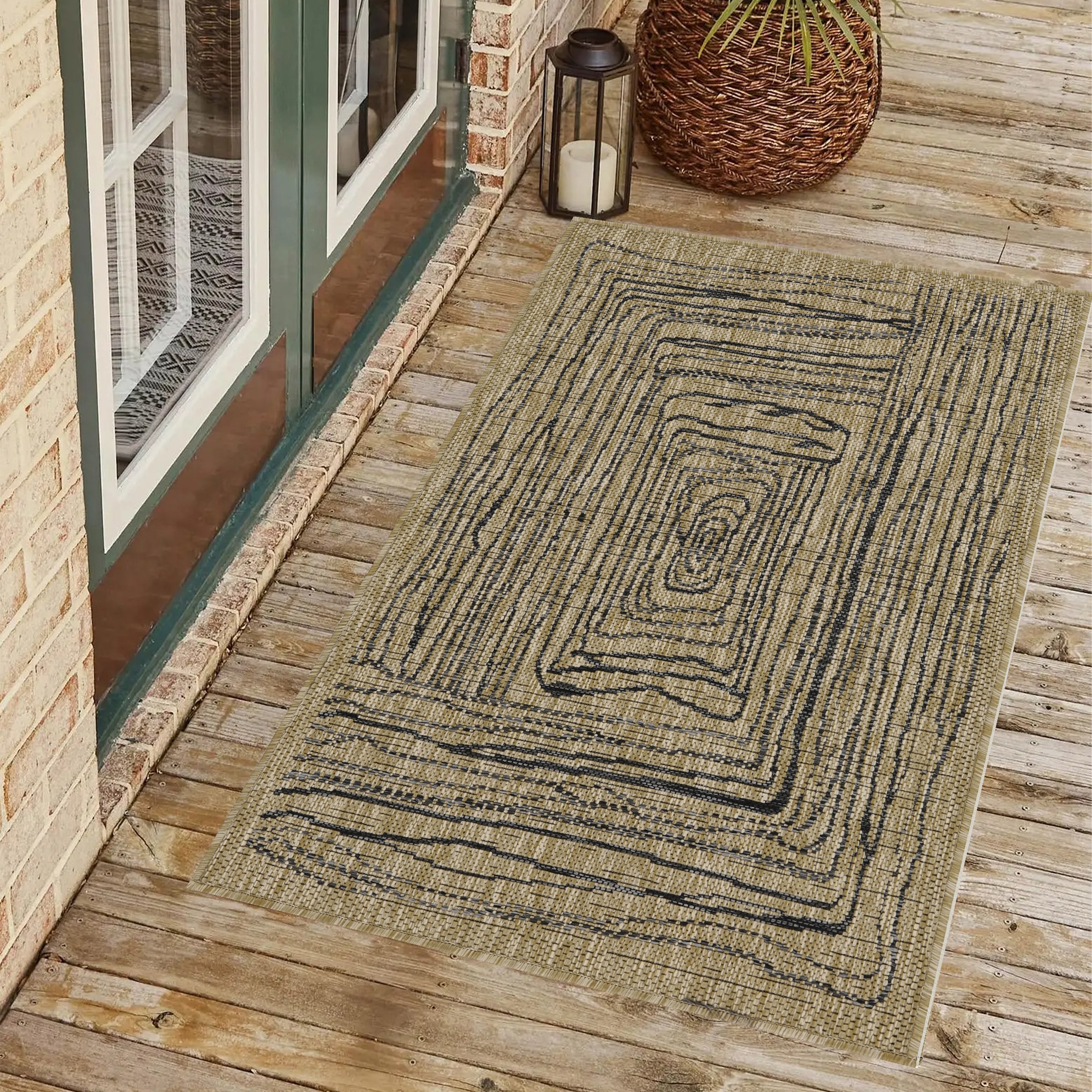 Playa Rug PLY-KAL-JUT-2X3 2 x 3 (ft) Sisal Kalina-Natural Black Rectangular Indoor/Outdoor Geometric Area rug