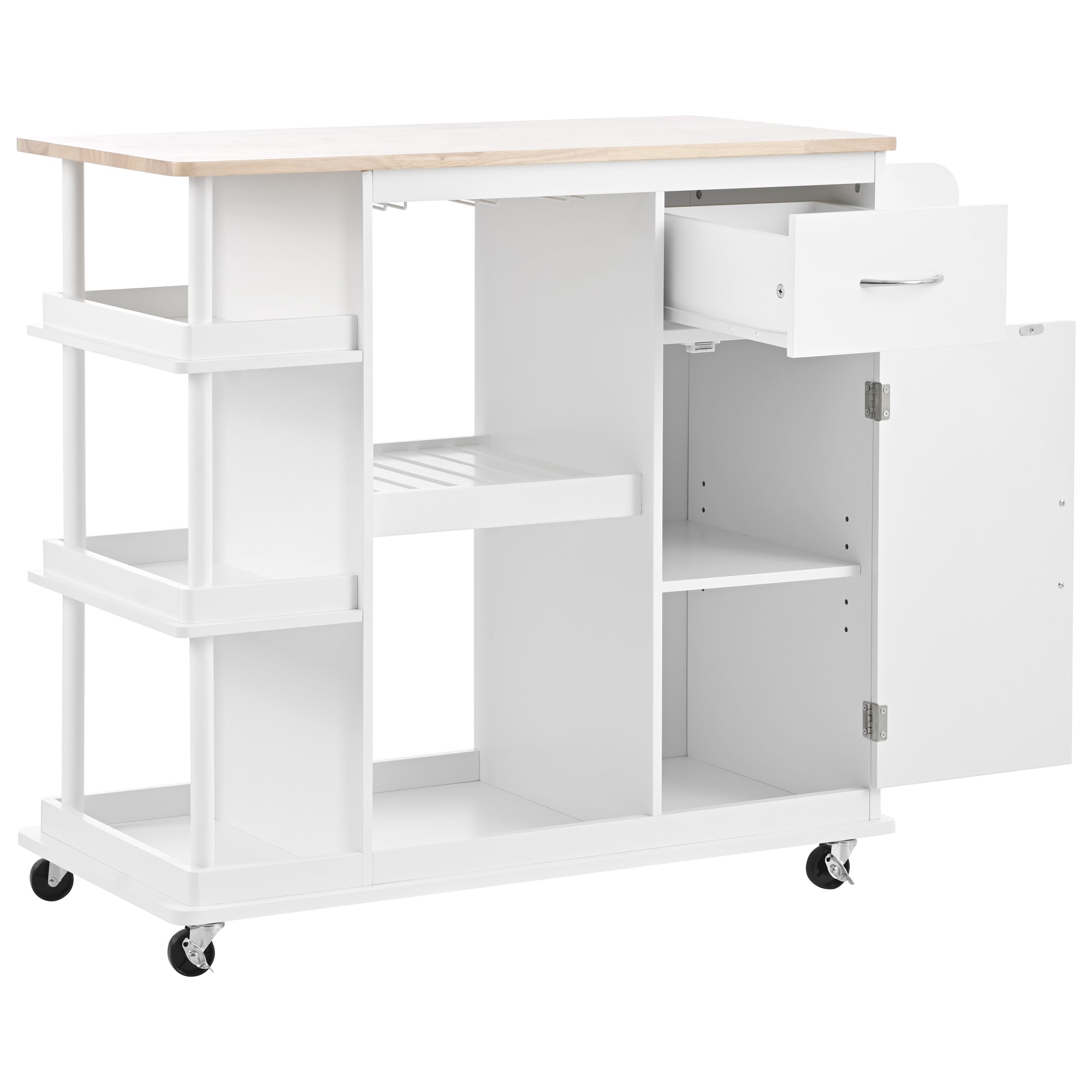 CESICIA White Wood Base with Wood Top Rolling Kitchen Island (17.5-in x ...