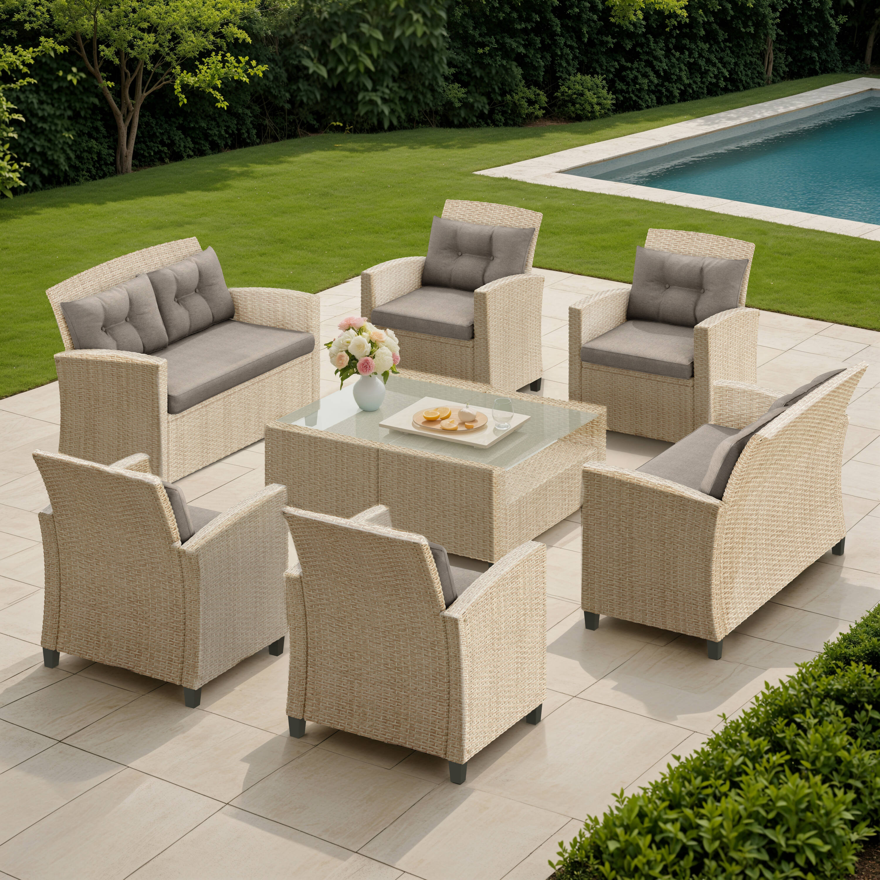 Octans SL2C00230 8 -Piece Wicker Patio Conversation Set with Brown Cushions