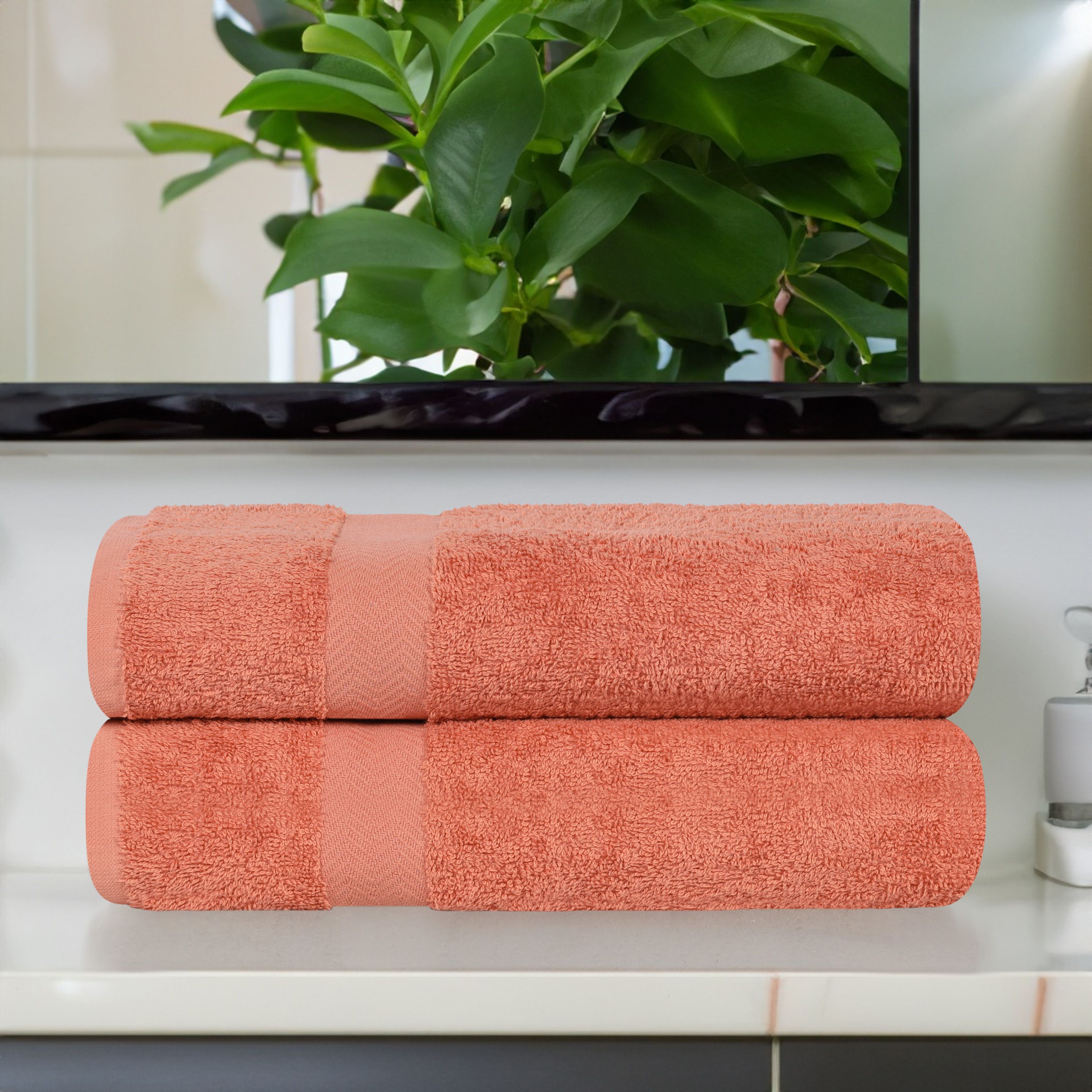 Superior 2 -Piece Coral Cotton Quick Dry Bath sheet
