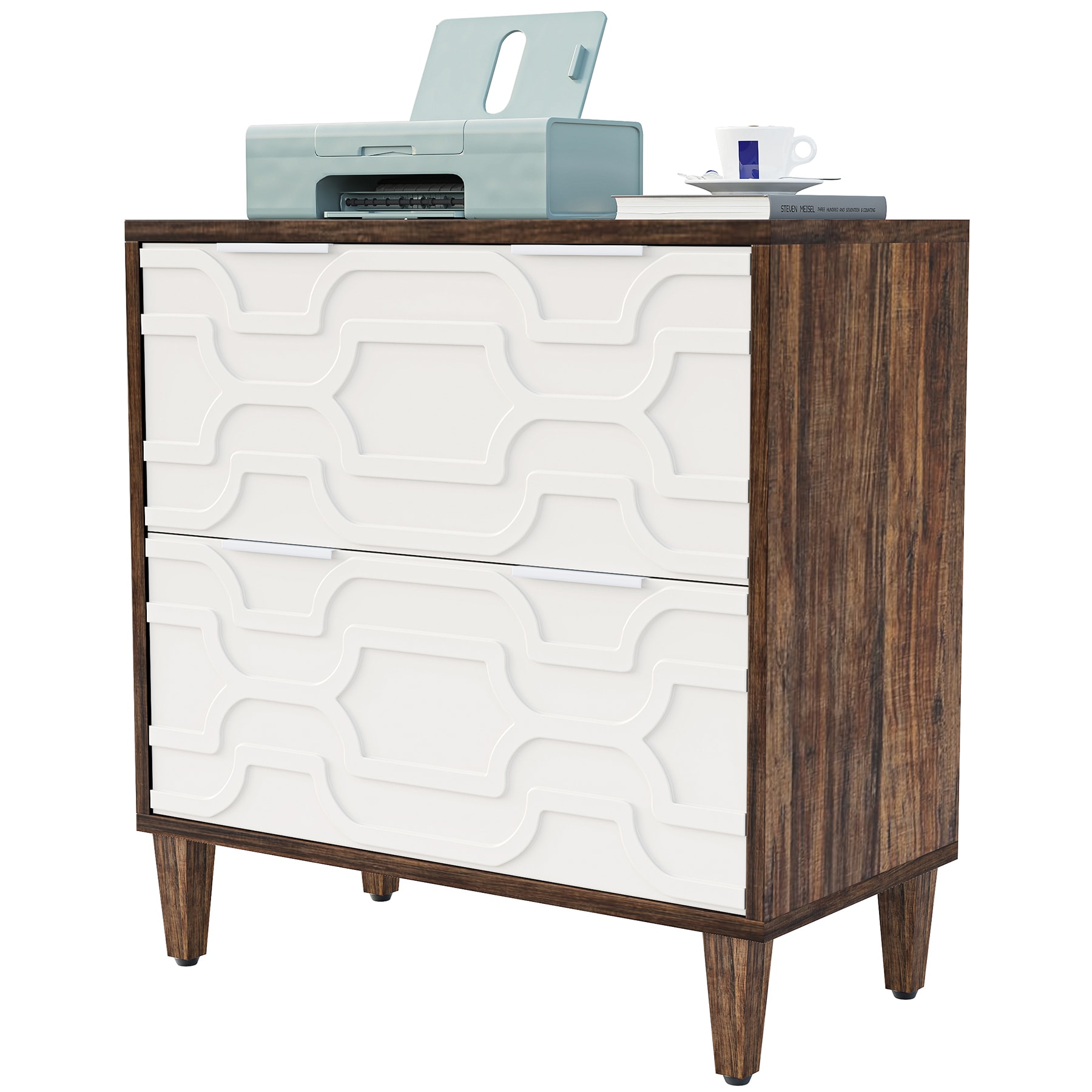 Fnova LWTJ-JW0833 Brown and White 2 -Drawer 31.5-in File Cabinet