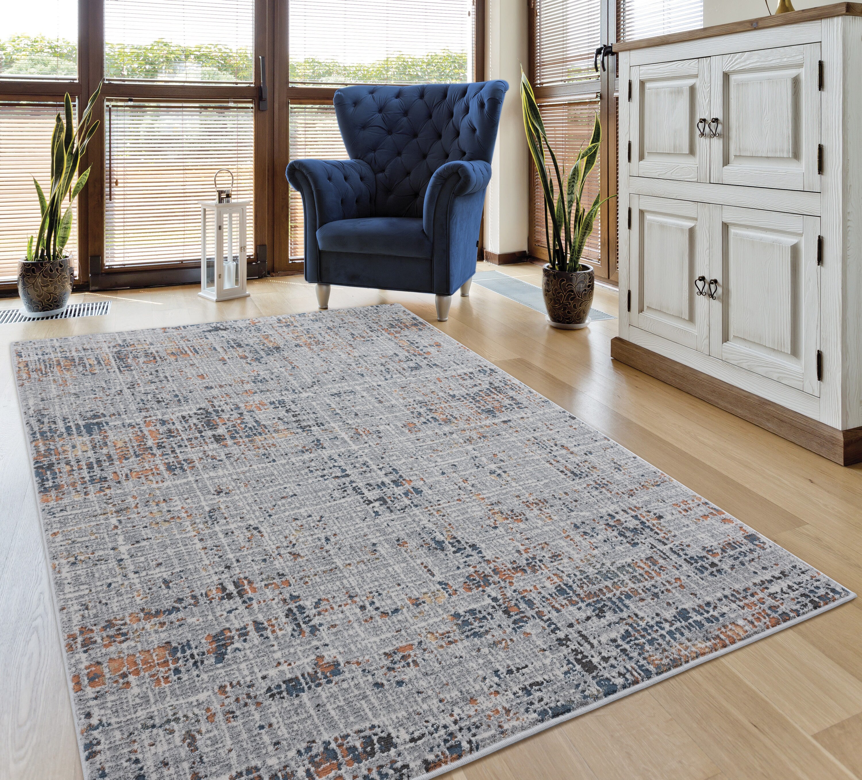 Allure Livia Blue Rectangular Synthetic Area Rug 2' x 3'