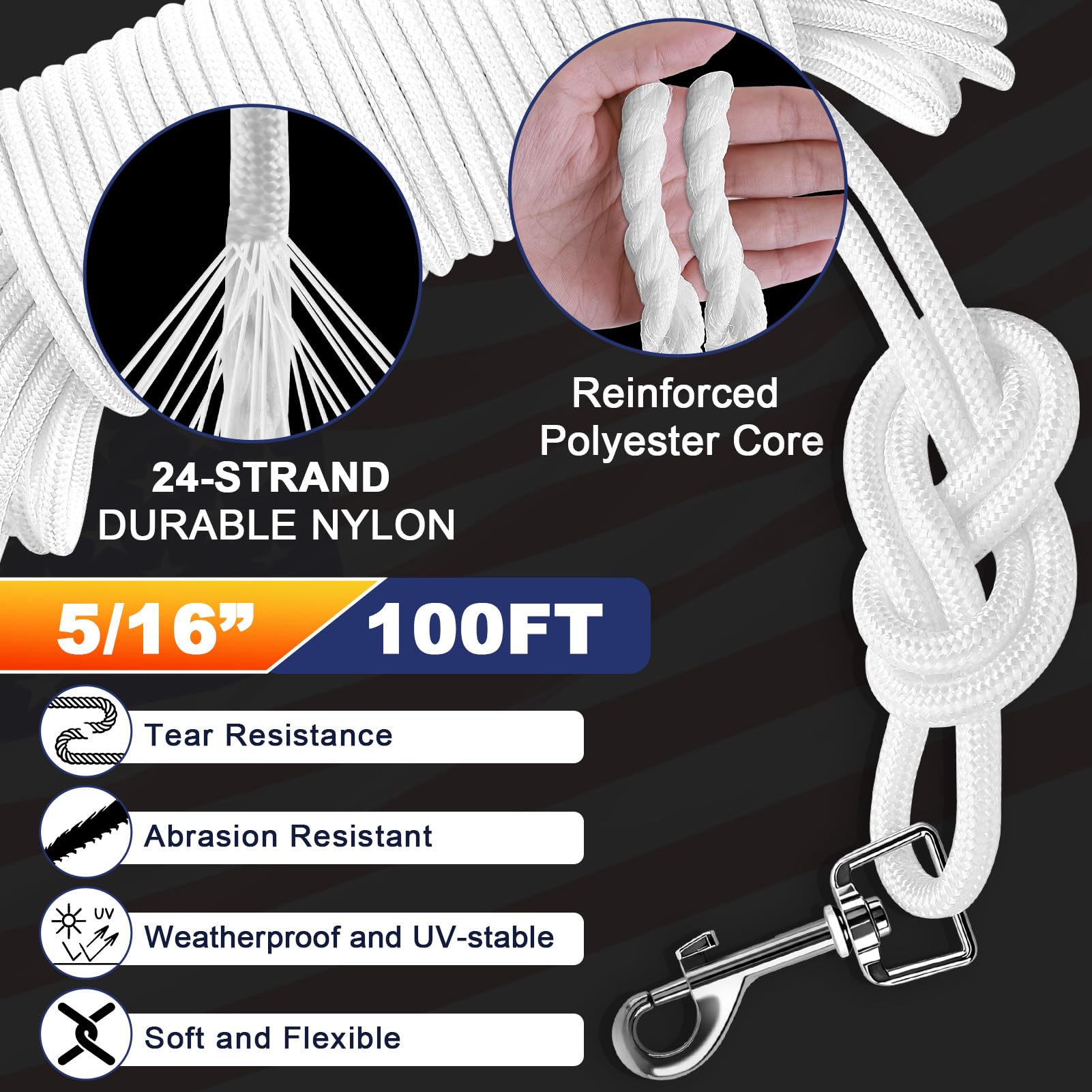 ITOPFOX Flag Pole Rope Kit 100 Feet 5 16 Diameter Nylon Halyard ...